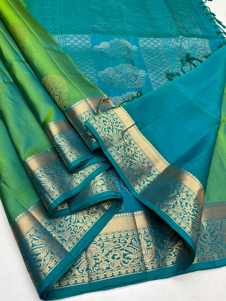 Greenish Blue & Teal Blue - Soft Silk Saree