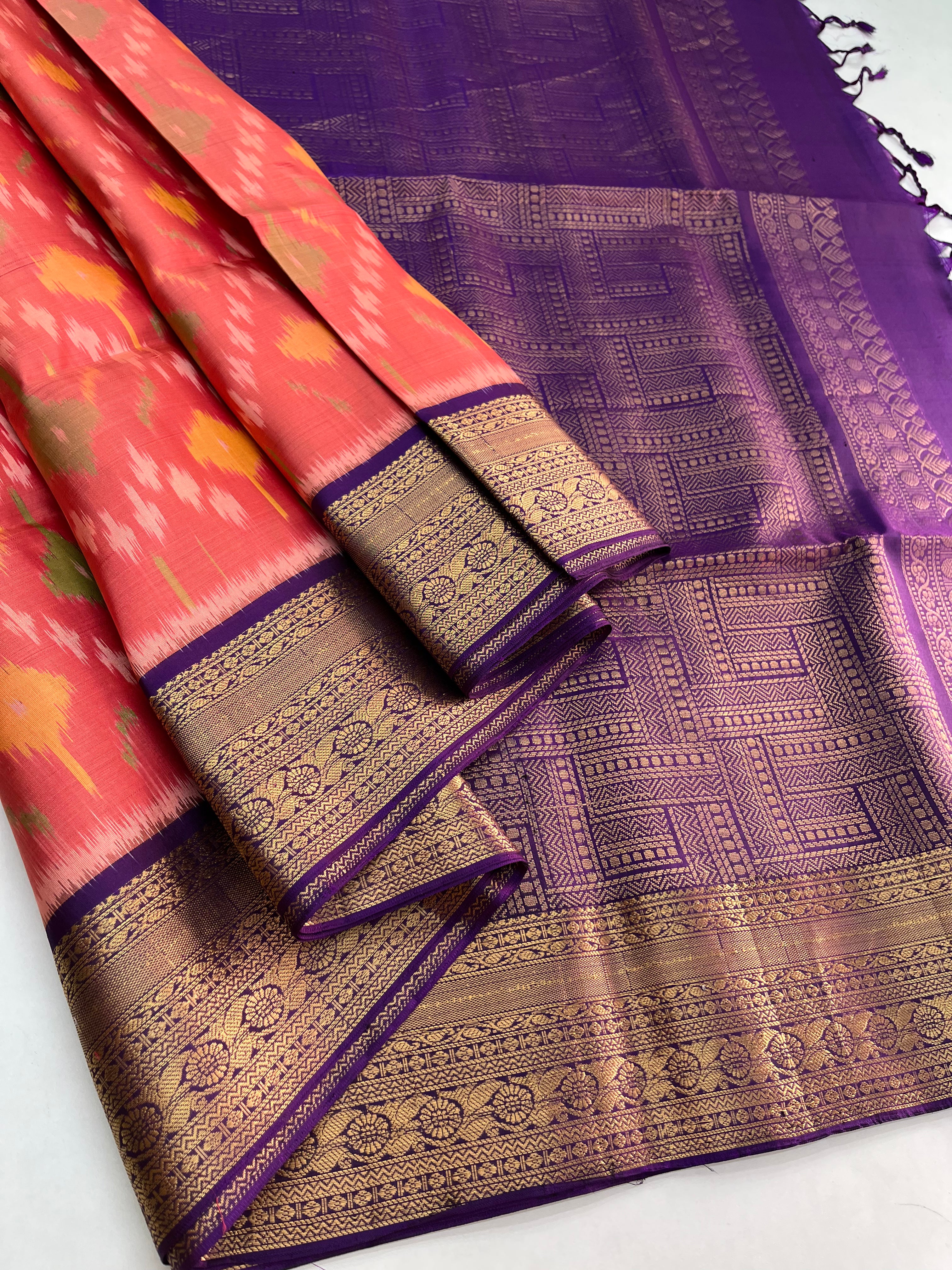 Fanta Orange & Purple Soft Silk Sari