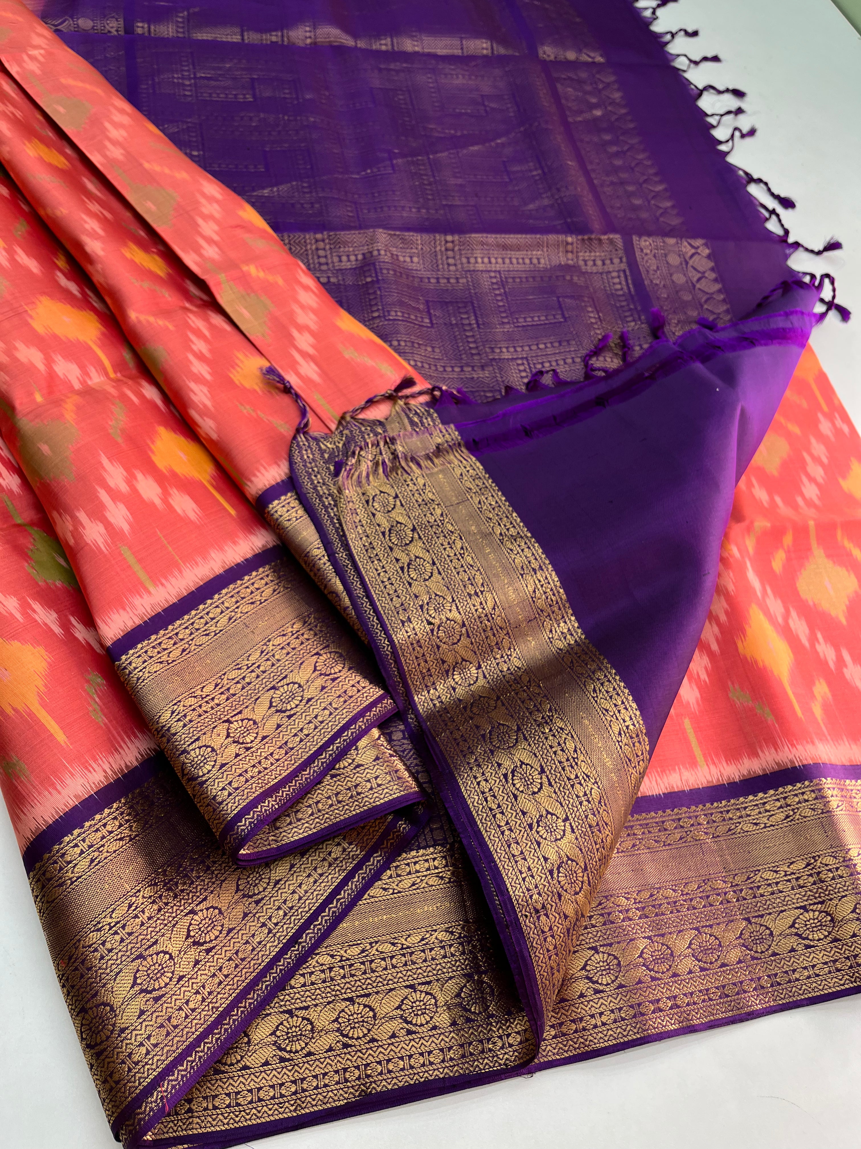 Fanta Orange & Purple Soft Silk Sari