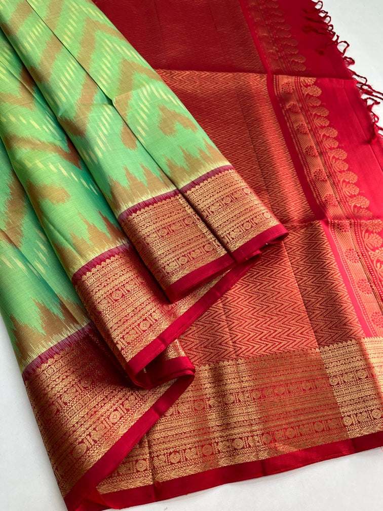 Green & Red Soft Silk Sari