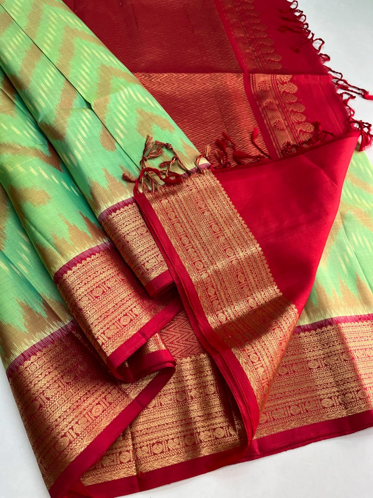 Green & Red Soft Silk Sari