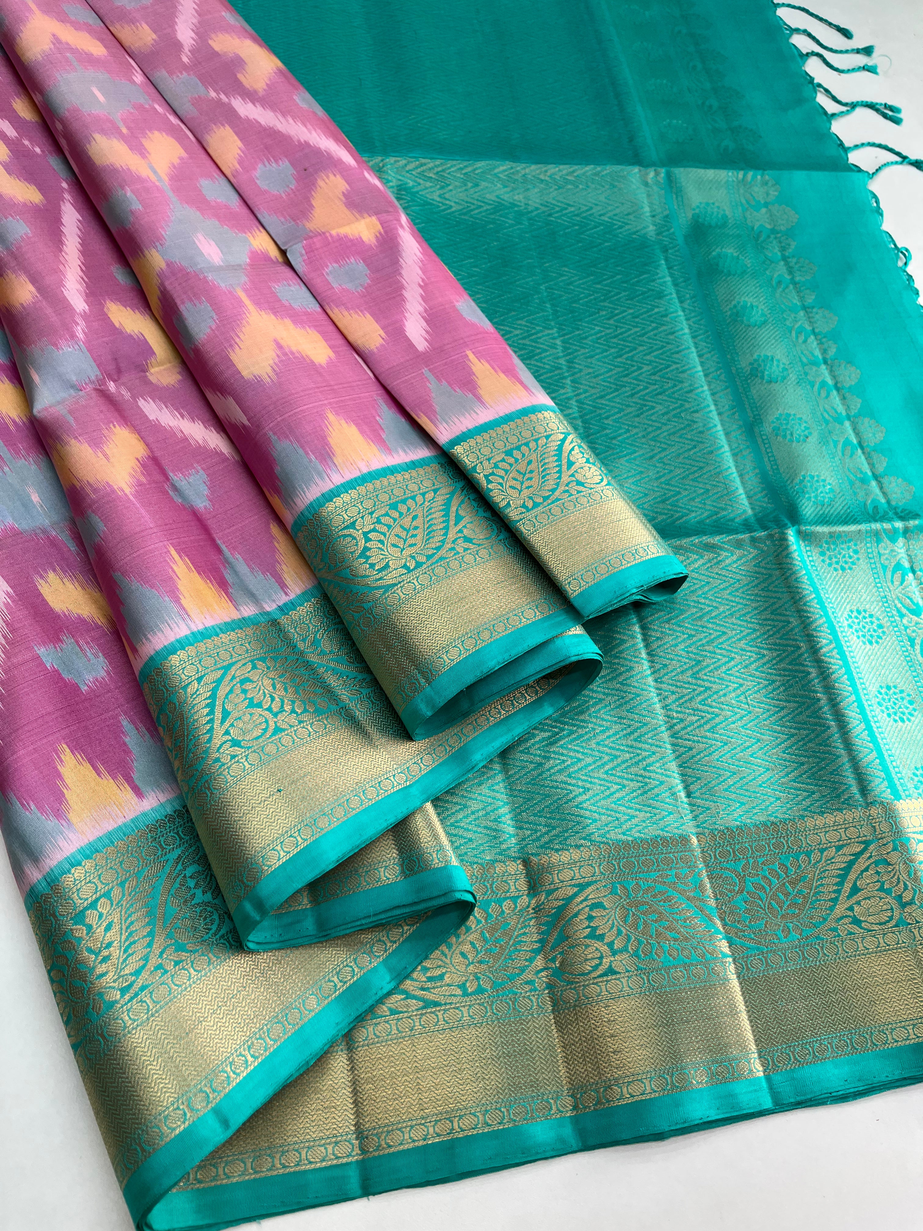 Pink & Aqua Blue Soft Silk Sari