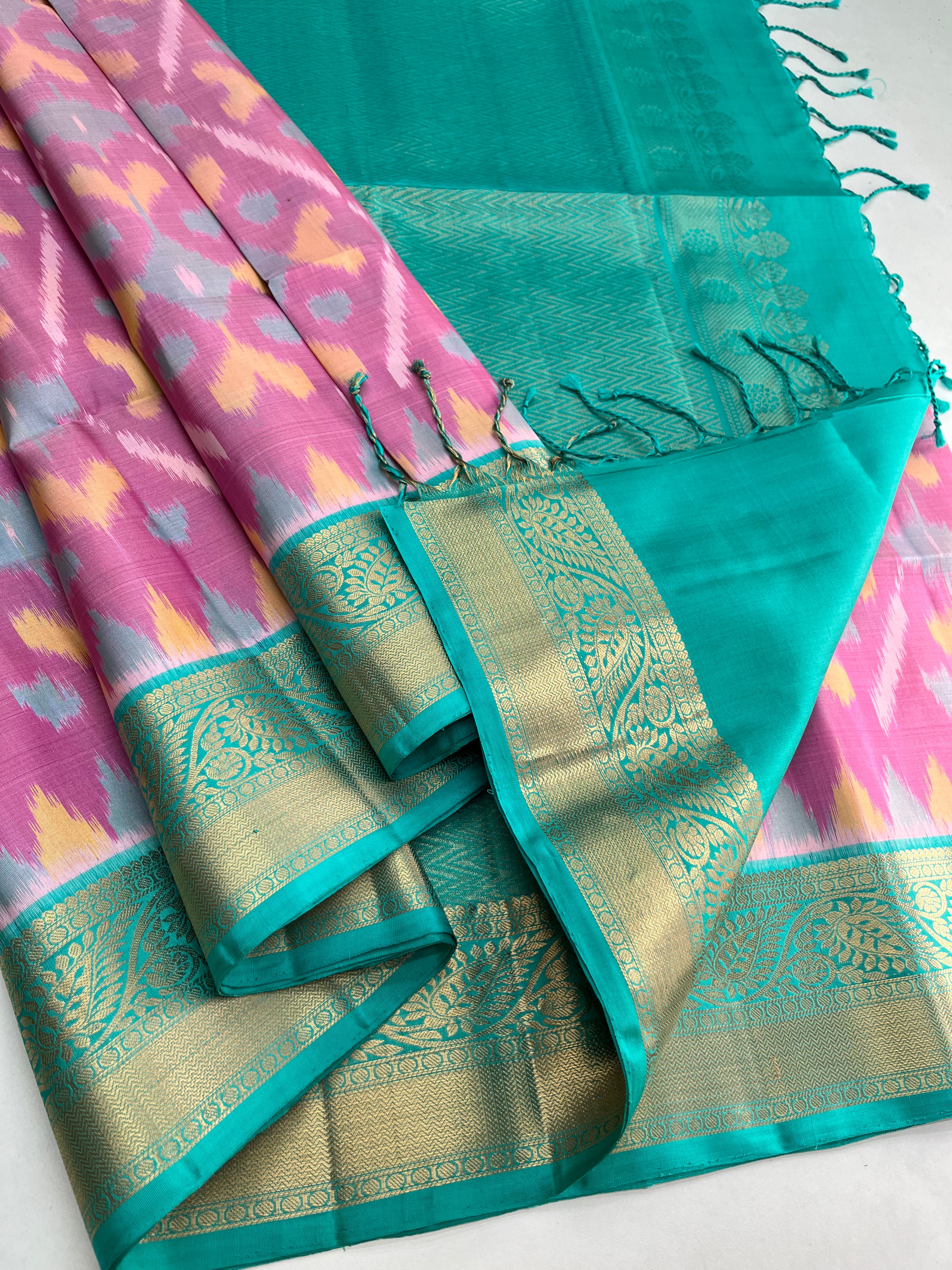 Pink & Aqua Blue Soft Silk Sari