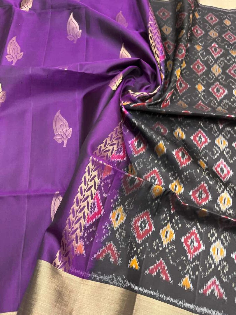 Beautiful Handloom Soft Silk Bhutta saree in Purple with Black