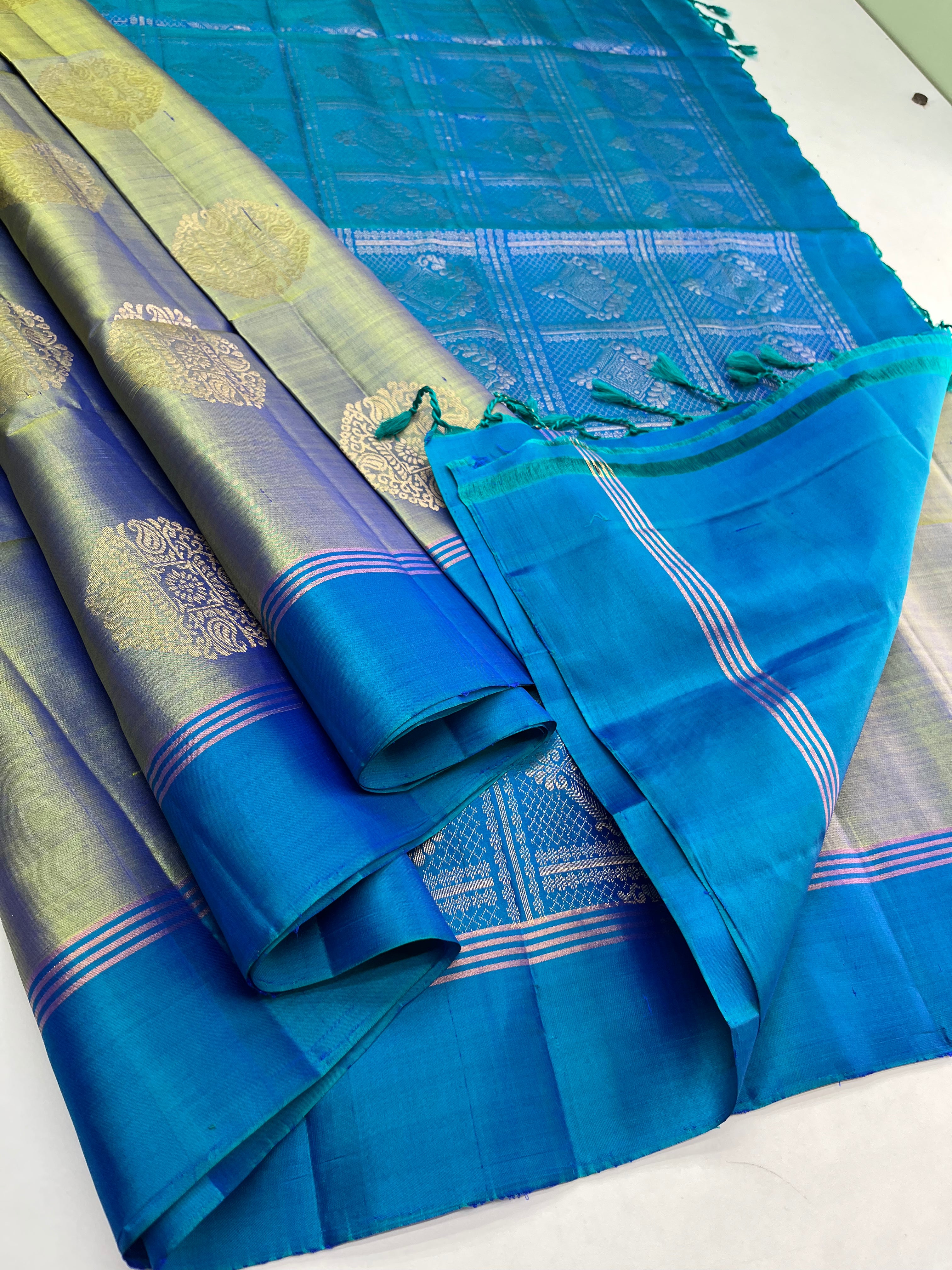 Greenish Blue Soft Silk Sari