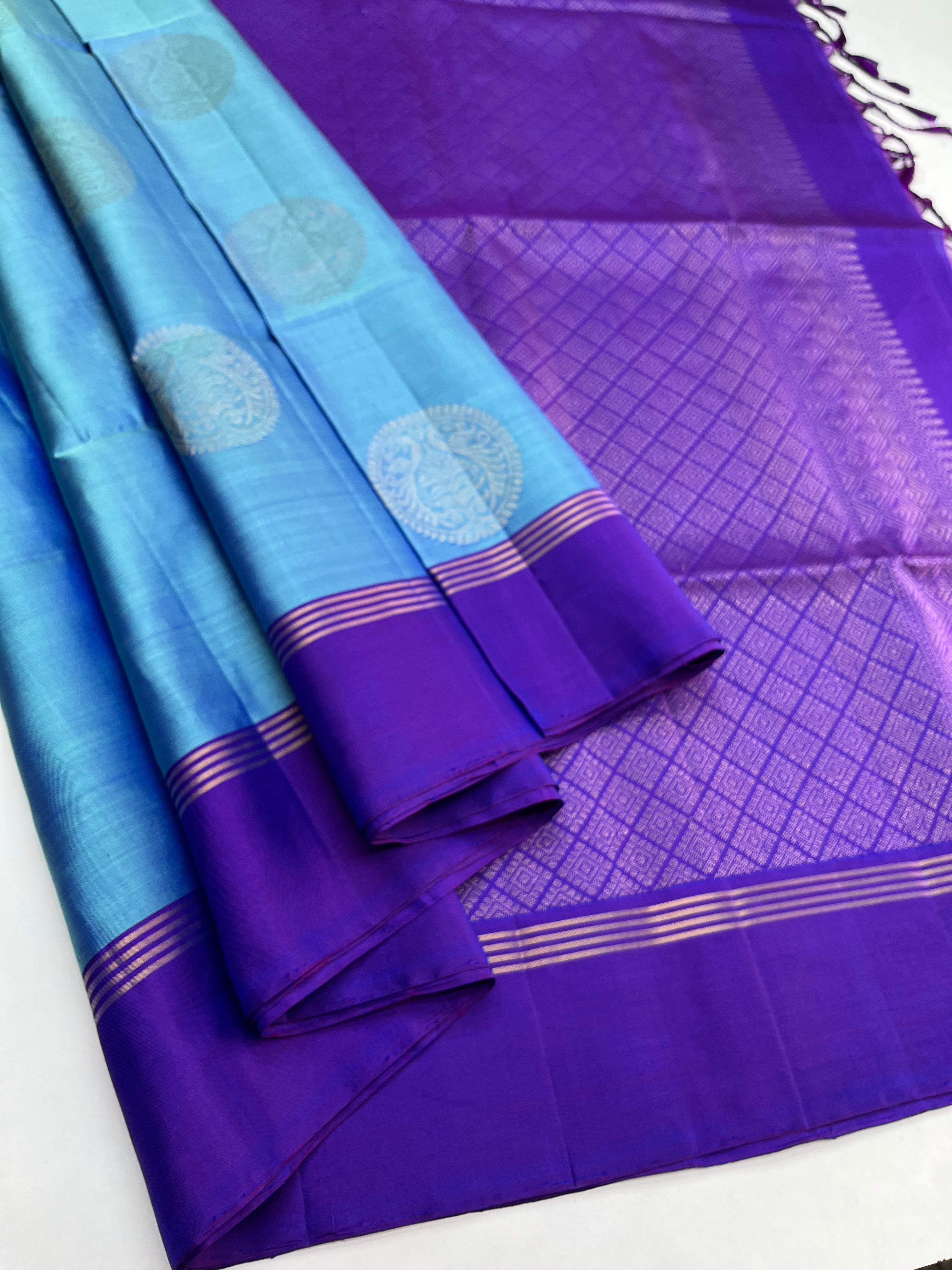 Blue & Purple Soft Silk Sari