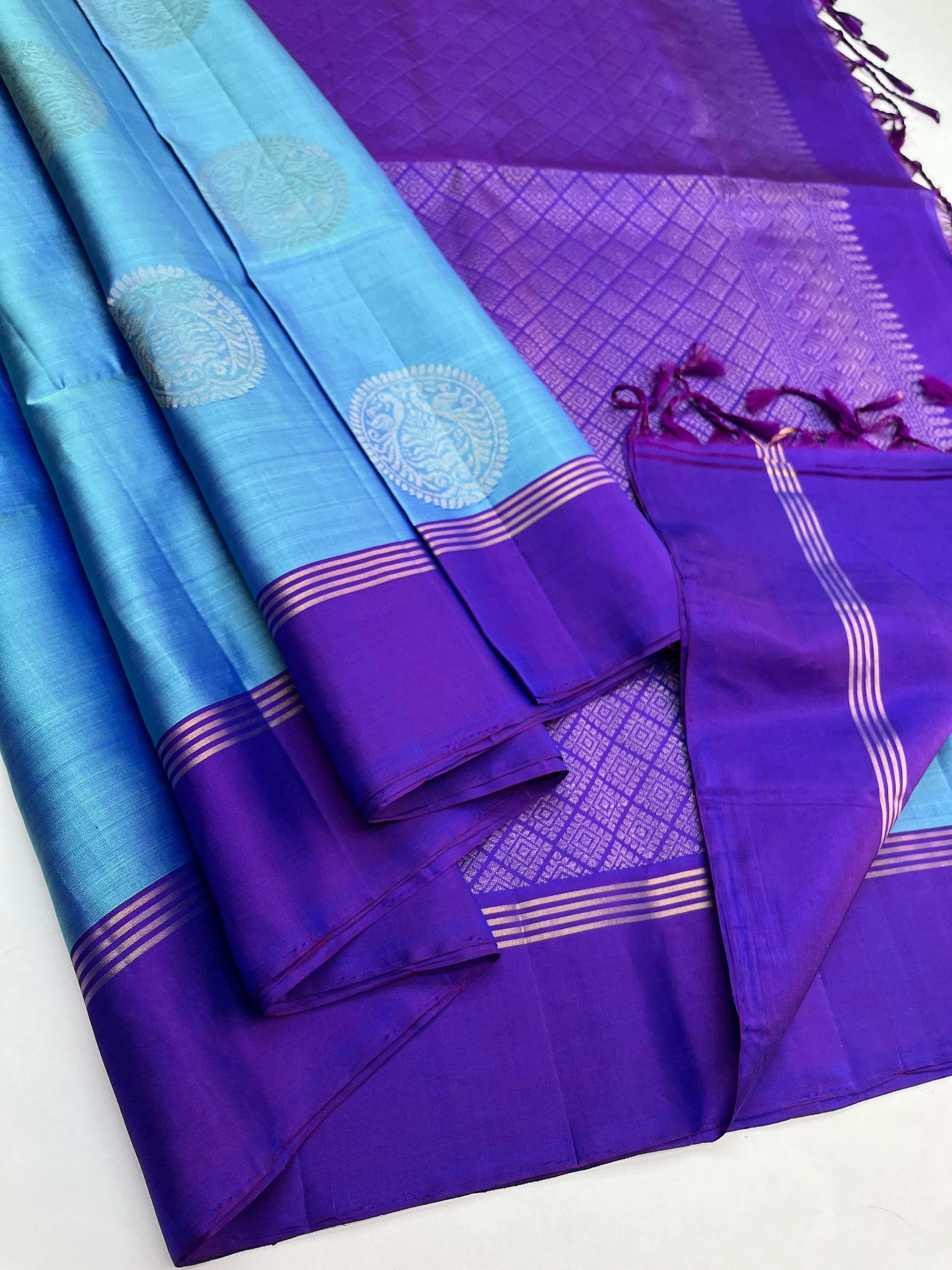 Blue & Purple Soft Silk Sari