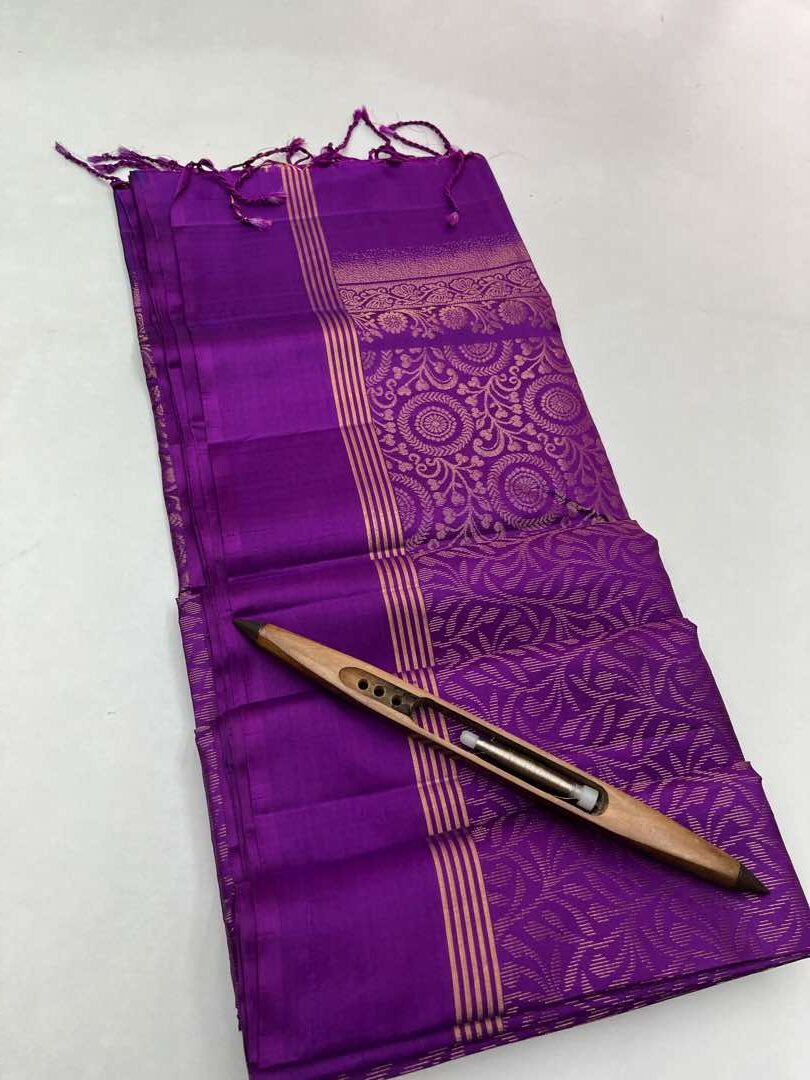 Beautiful Handloom Soft Silk Bridal saree in Purple color