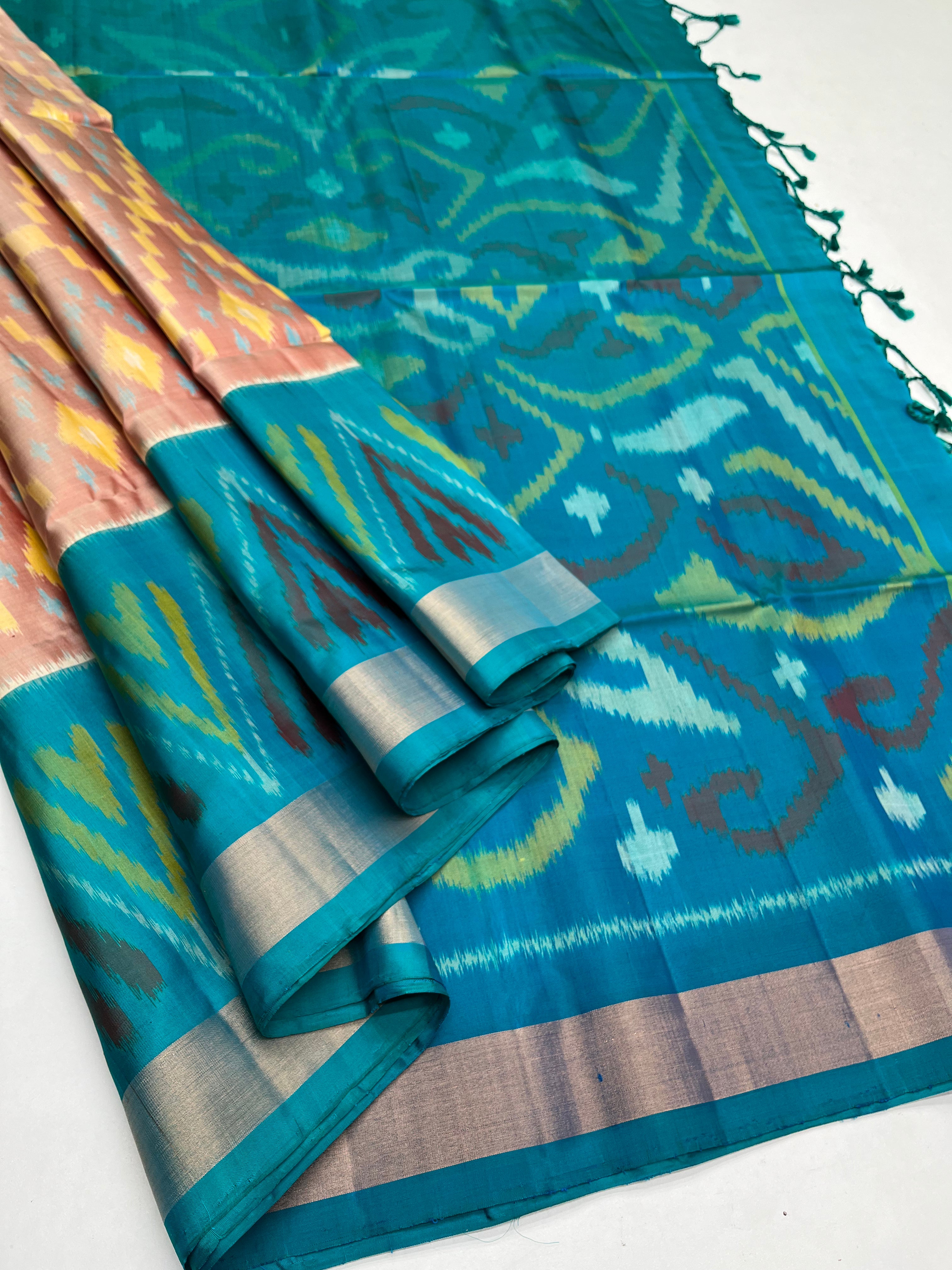 Sandel & Blue - Soft Silk Pochampally Saree