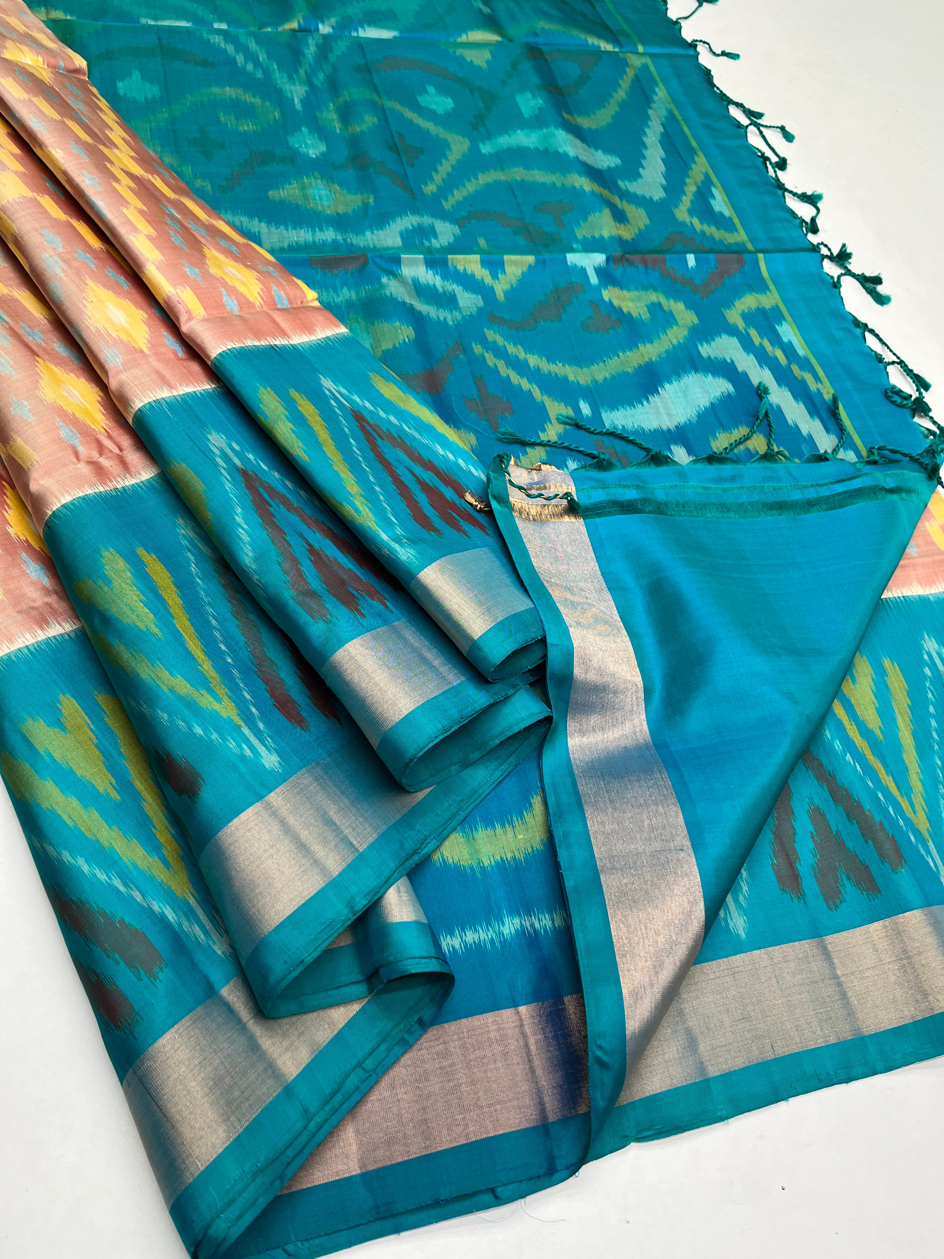 Sandel & Blue - Soft Silk Pochampally Saree