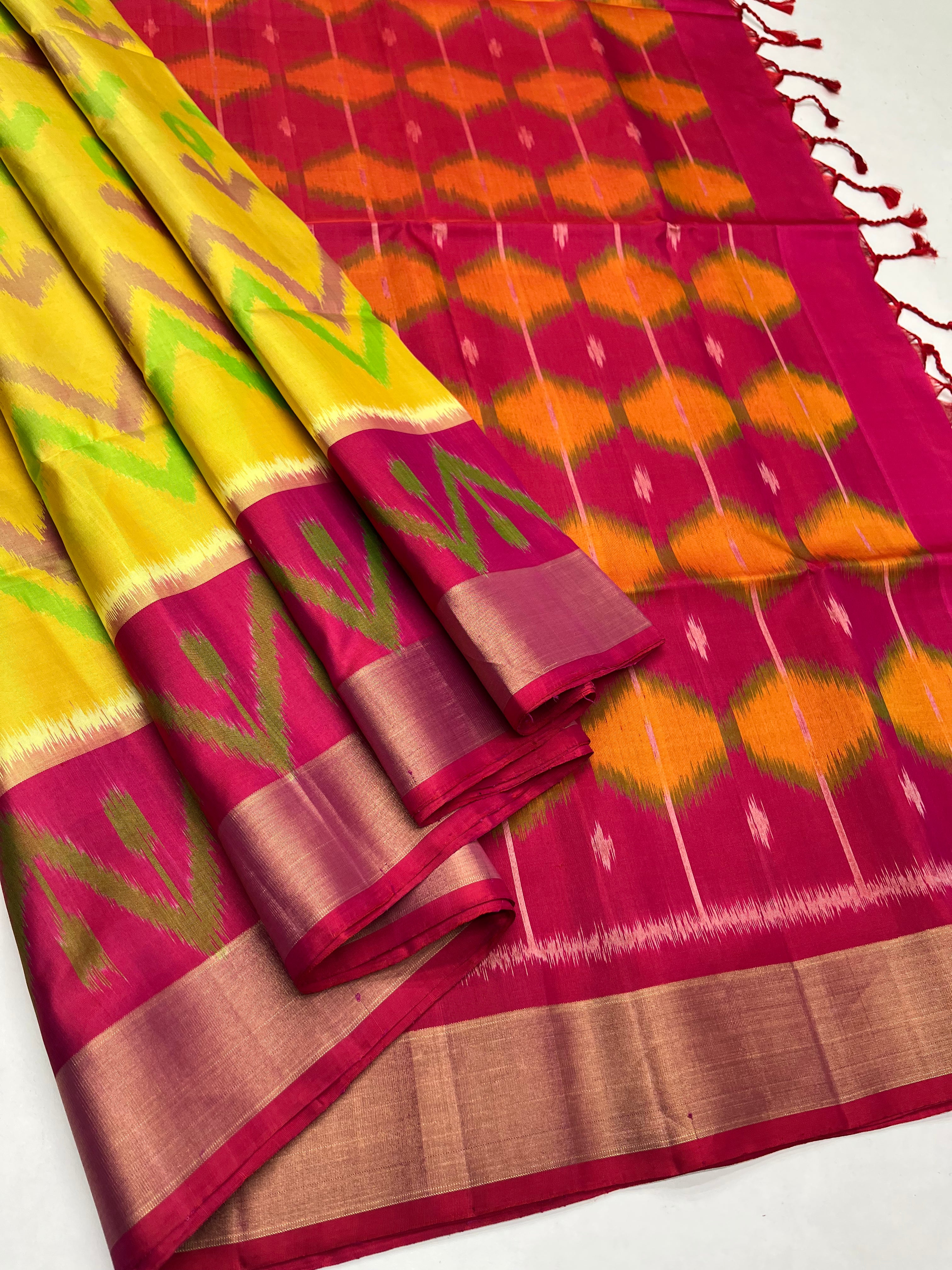 Yellow & Red - Soft Silk Pochampally Saree