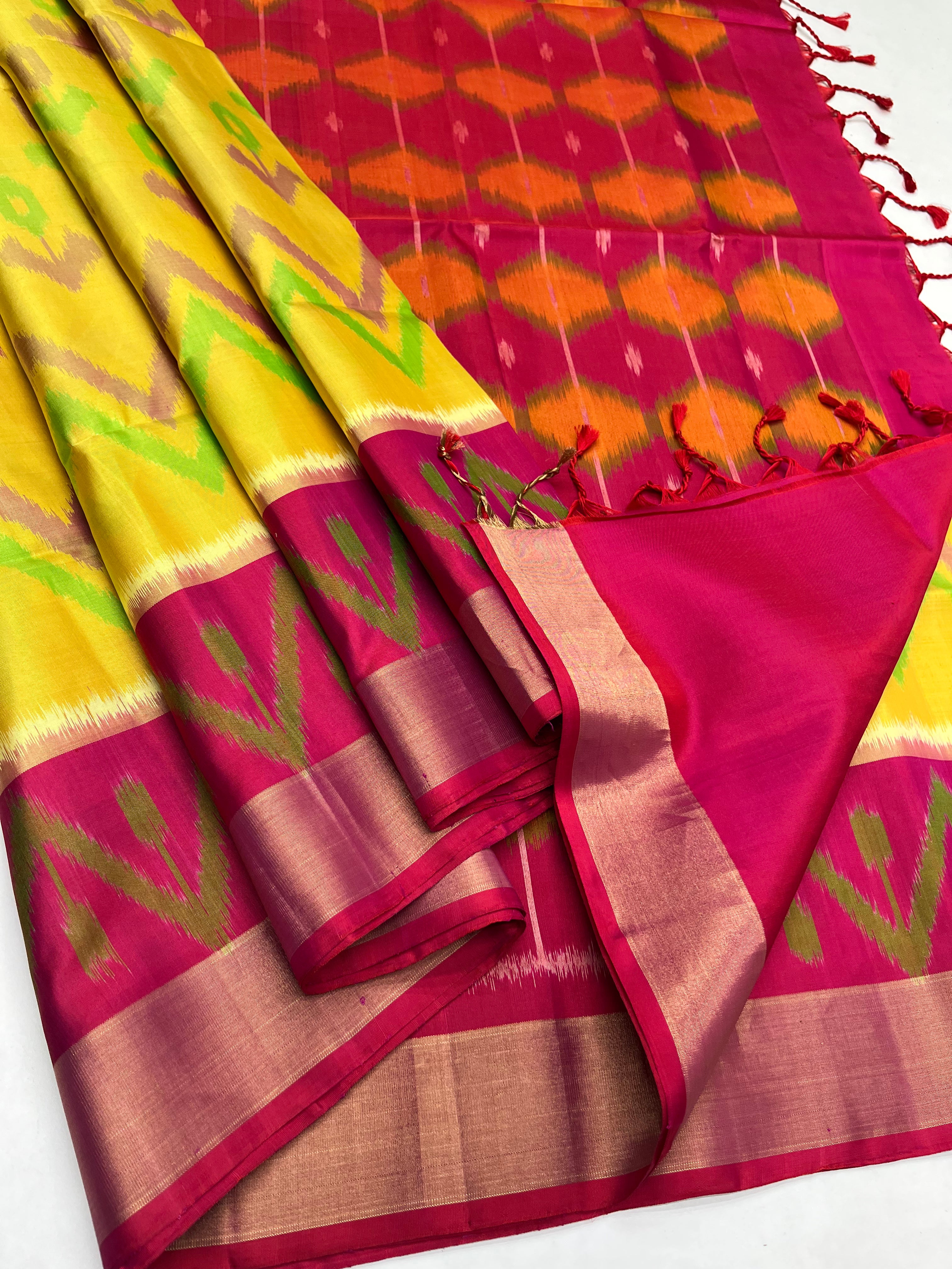 Yellow & Red - Soft Silk Pochampally Saree