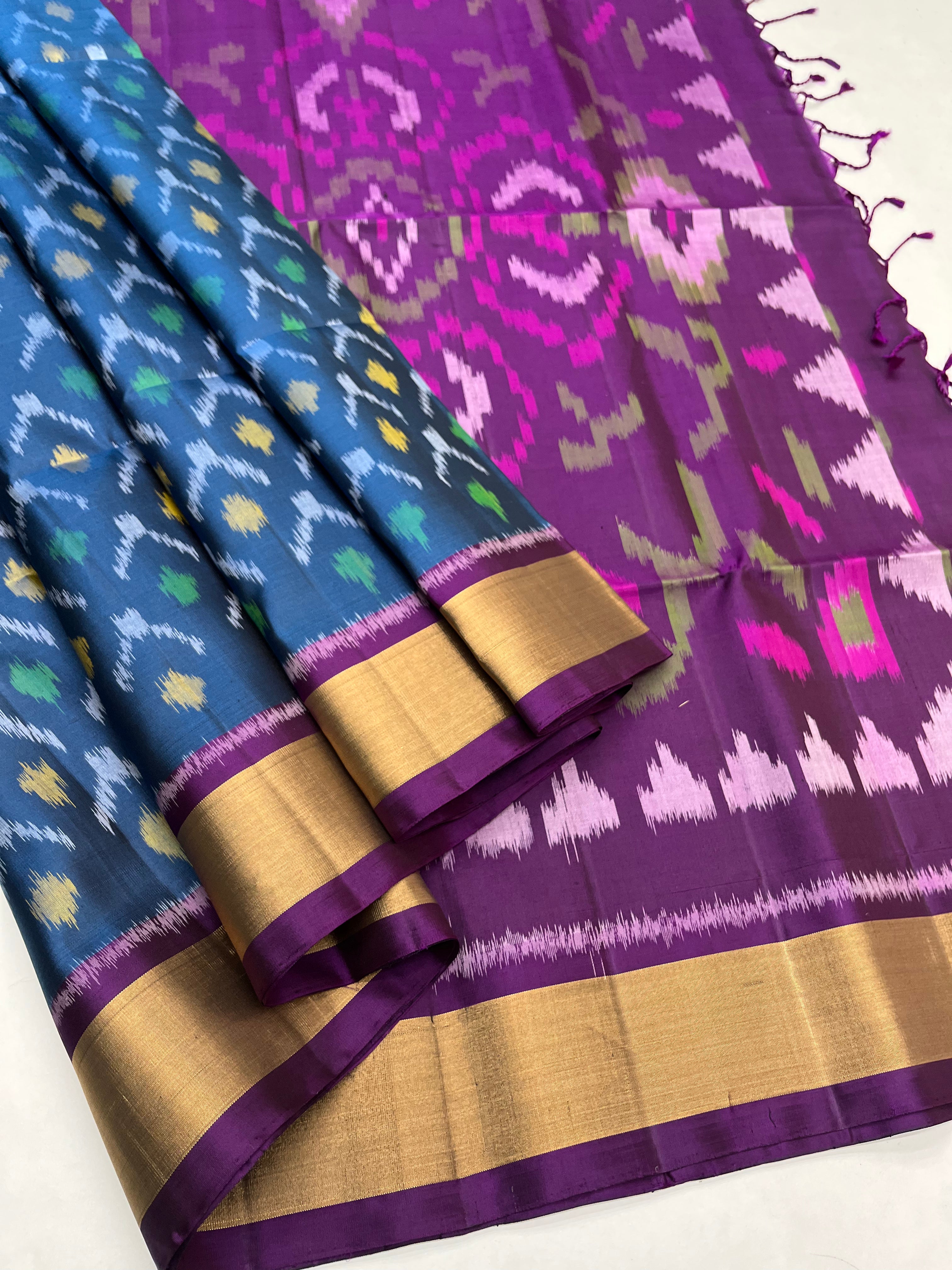 Blue & Purple - Soft Silk Pochampally Saree