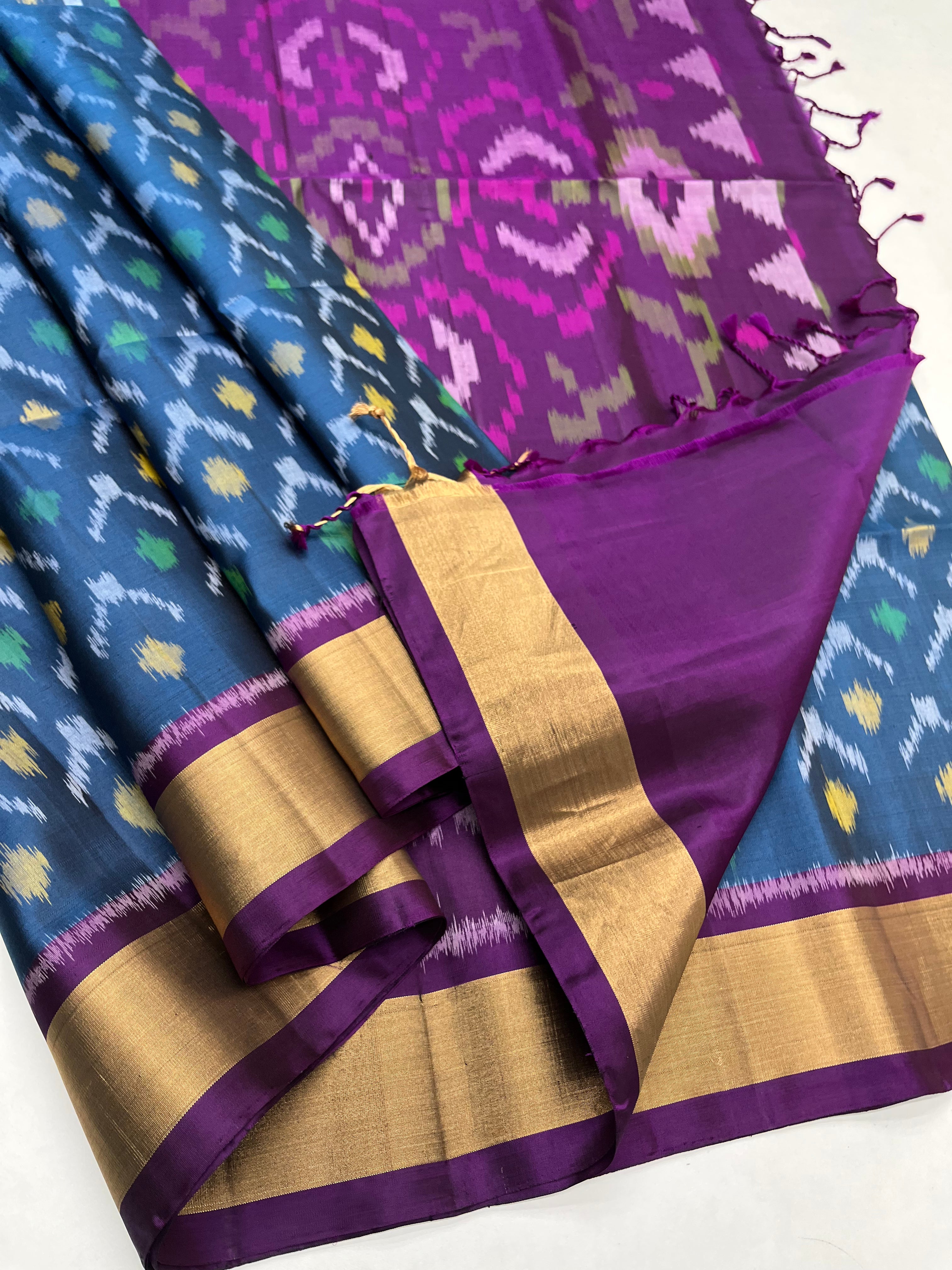 Blue & Purple - Soft Silk Pochampally Saree