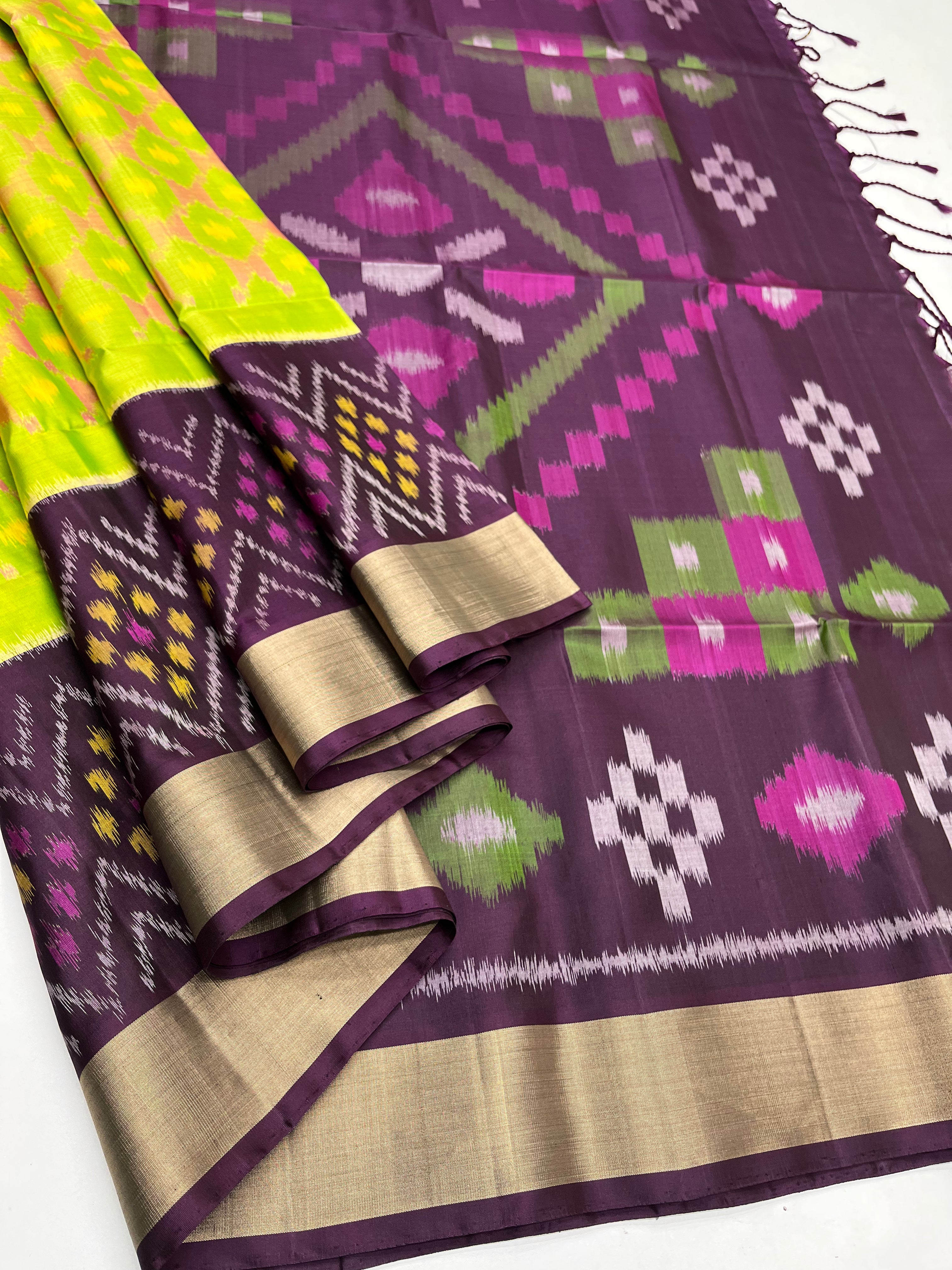 Yellow & Purple - Soft Silk Pochampally Saree