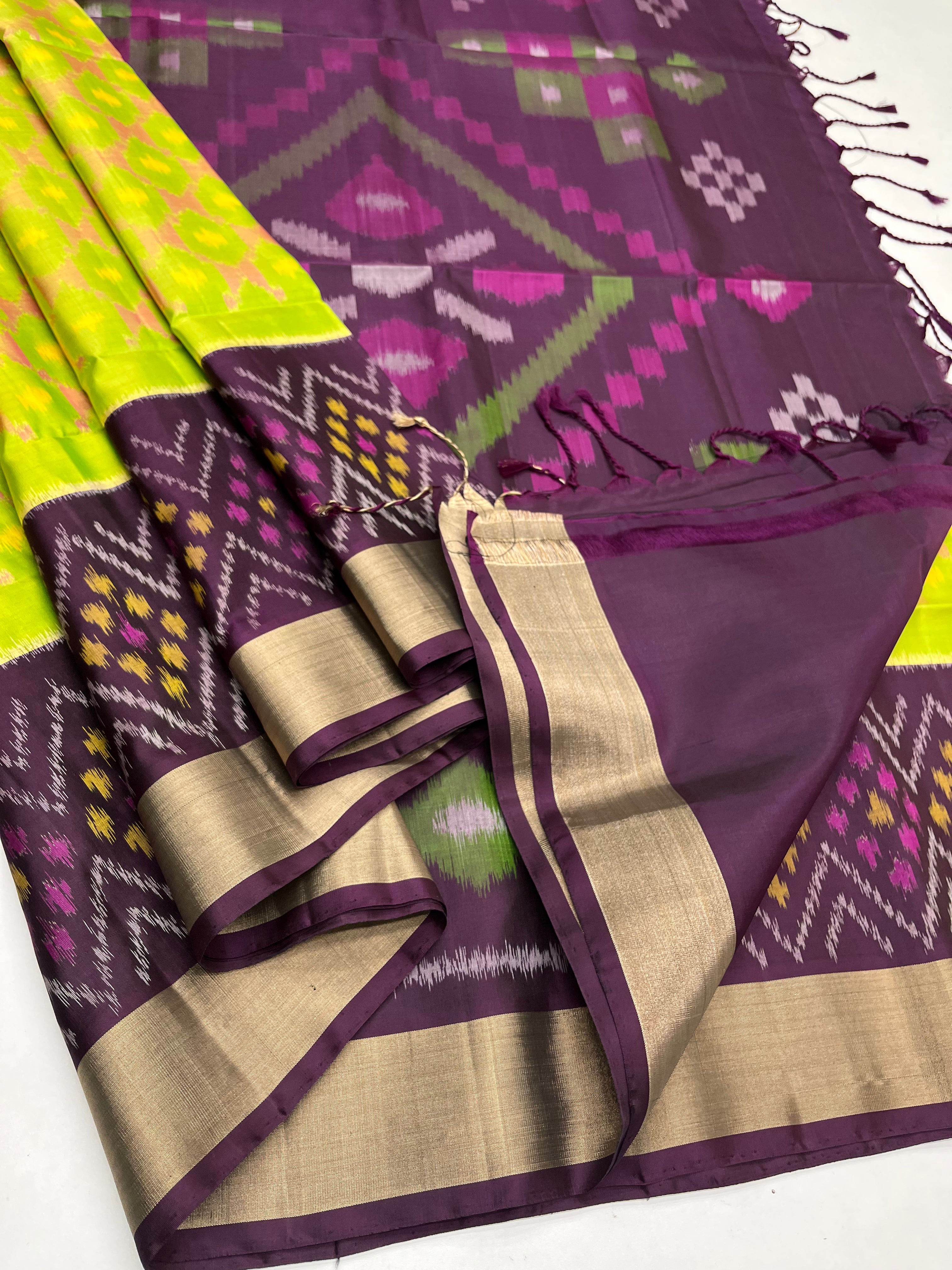 Yellow & Purple - Soft Silk Pochampally Saree