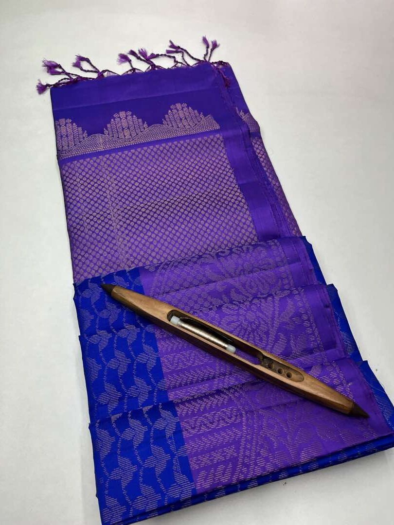 Beautiful Handloom Soft Silk Bridal saree in Blue with Lavender