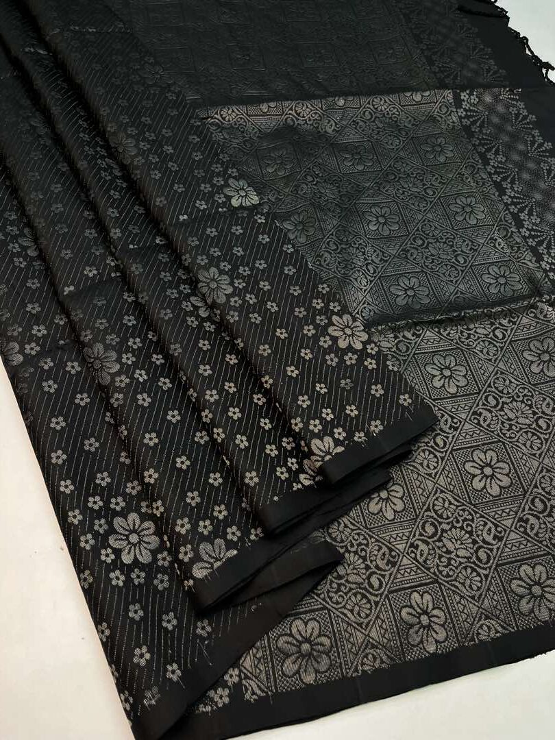 Beautiful Handloom Soft Silk Bridal saree in Black color