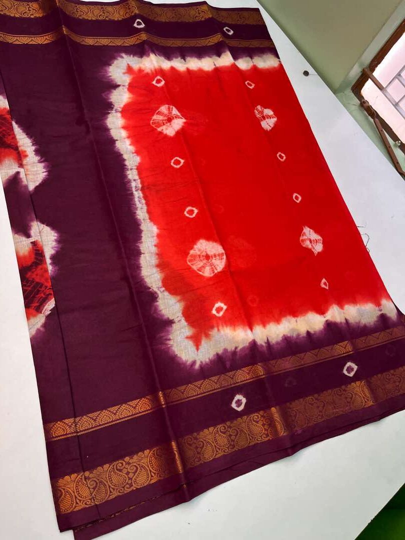 Chungudi cotton sarees with Bhandhini Design in Orange