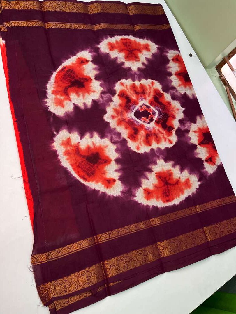 Chungudi cotton sarees with Bhandhini Design in Orange