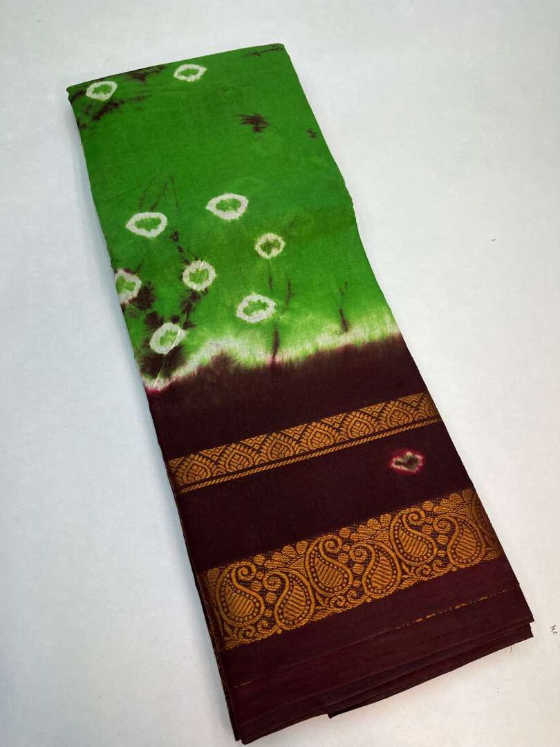 Chungudi cotton sarees with Bhandhini Design in Light Green