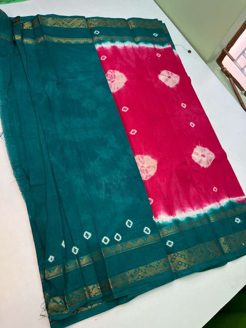 Chungudi cotton sarees with Bhandhini Design in Baby Pink