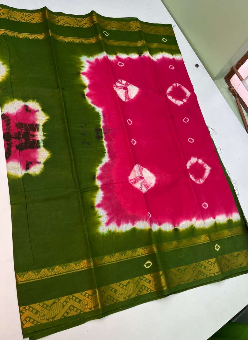 Chungudi cotton sarees with Bhandhini Design in  Baby Pink