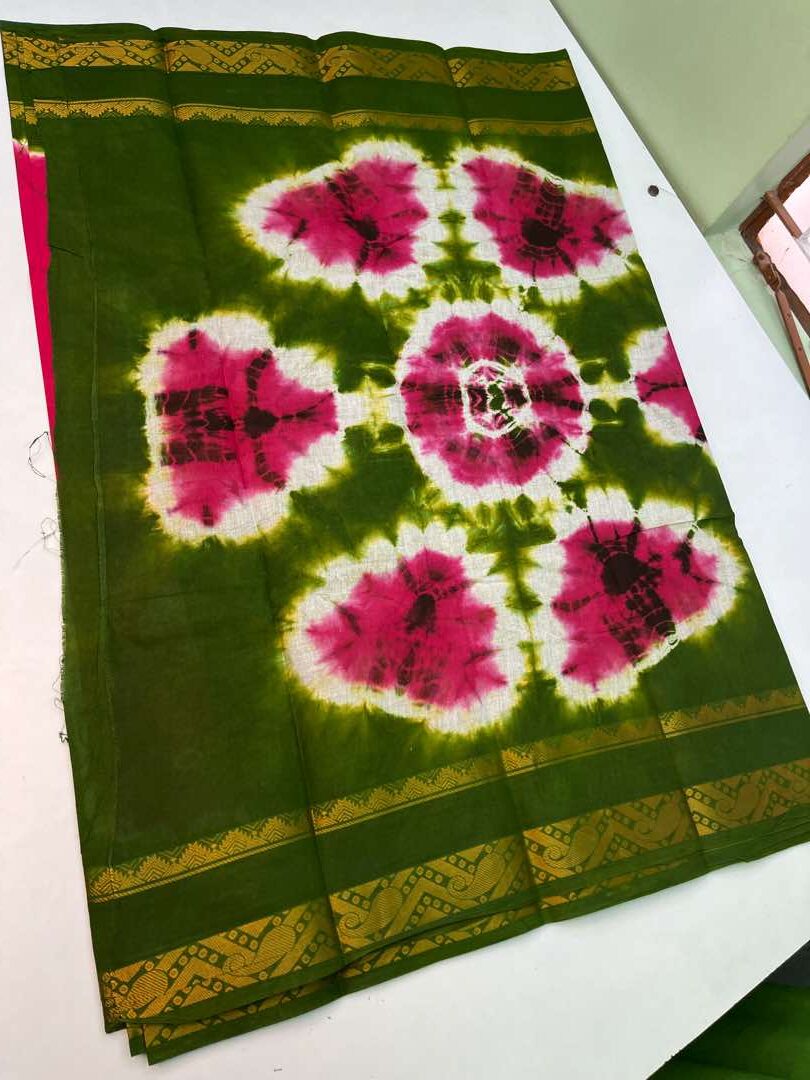 Chungudi cotton sarees with Bhandhini Design in  Baby Pink