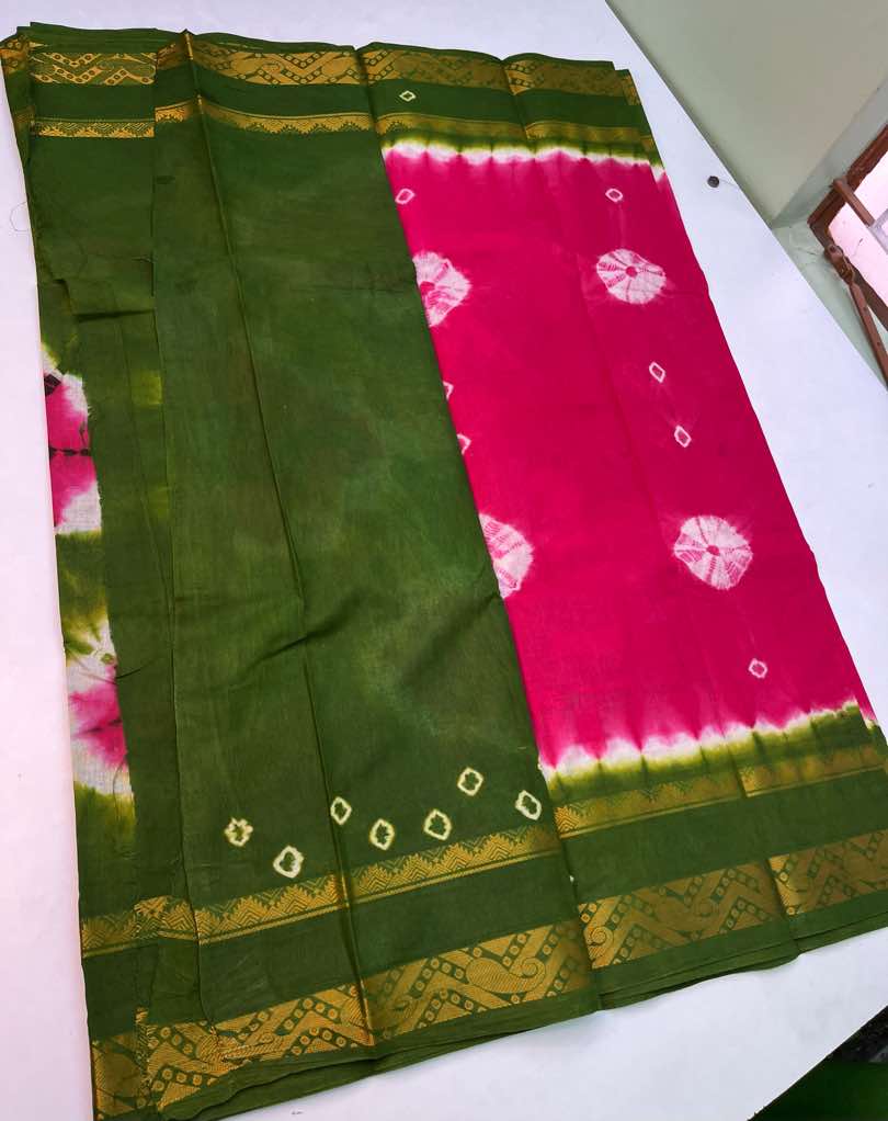 Chungudi cotton sarees with Bhandhini Design in  Baby Pink