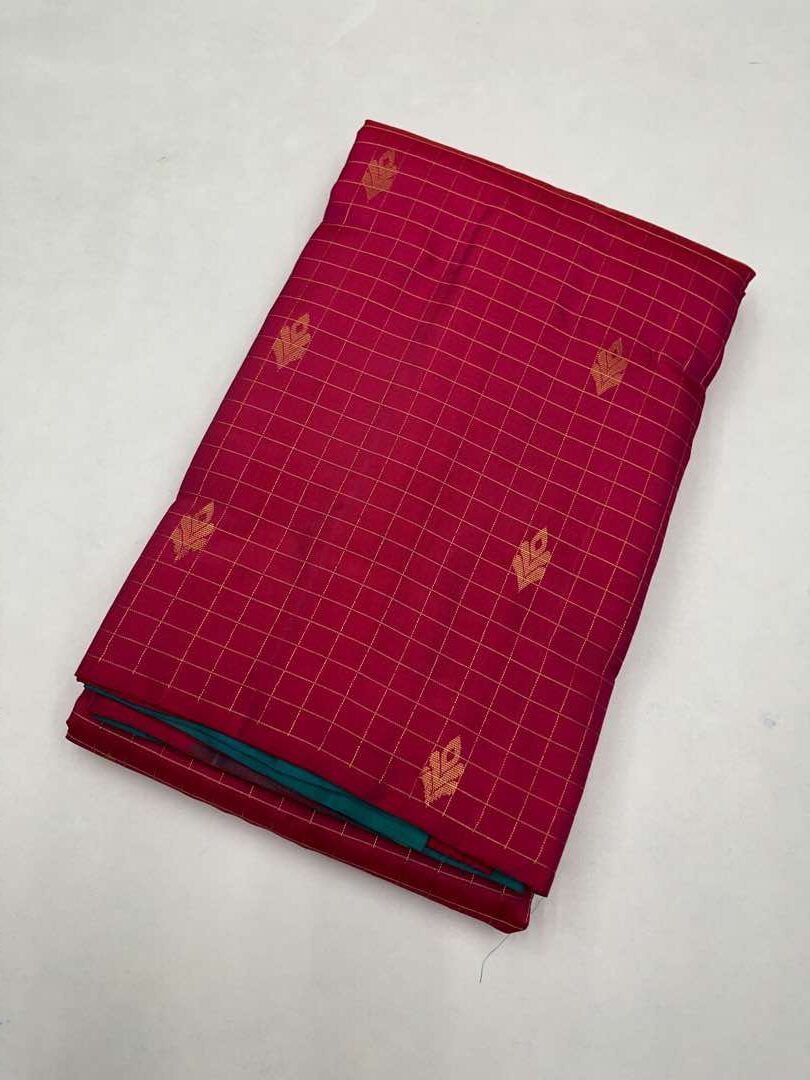 Beautiful Handloom Soft Silk Checked Design saree in Pink with Sea Green