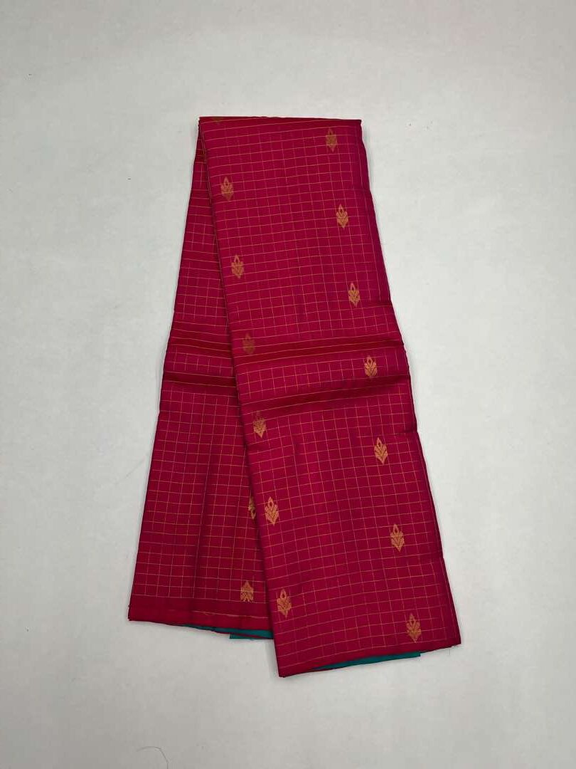 Beautiful Handloom Soft Silk Checked Design saree in Pink with Sea Green