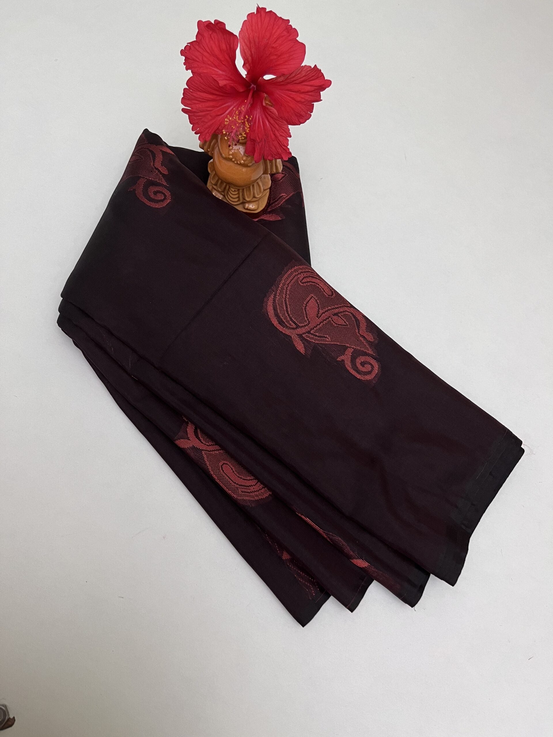 Soft Cotton Bhutta saree in Coffee Brown color