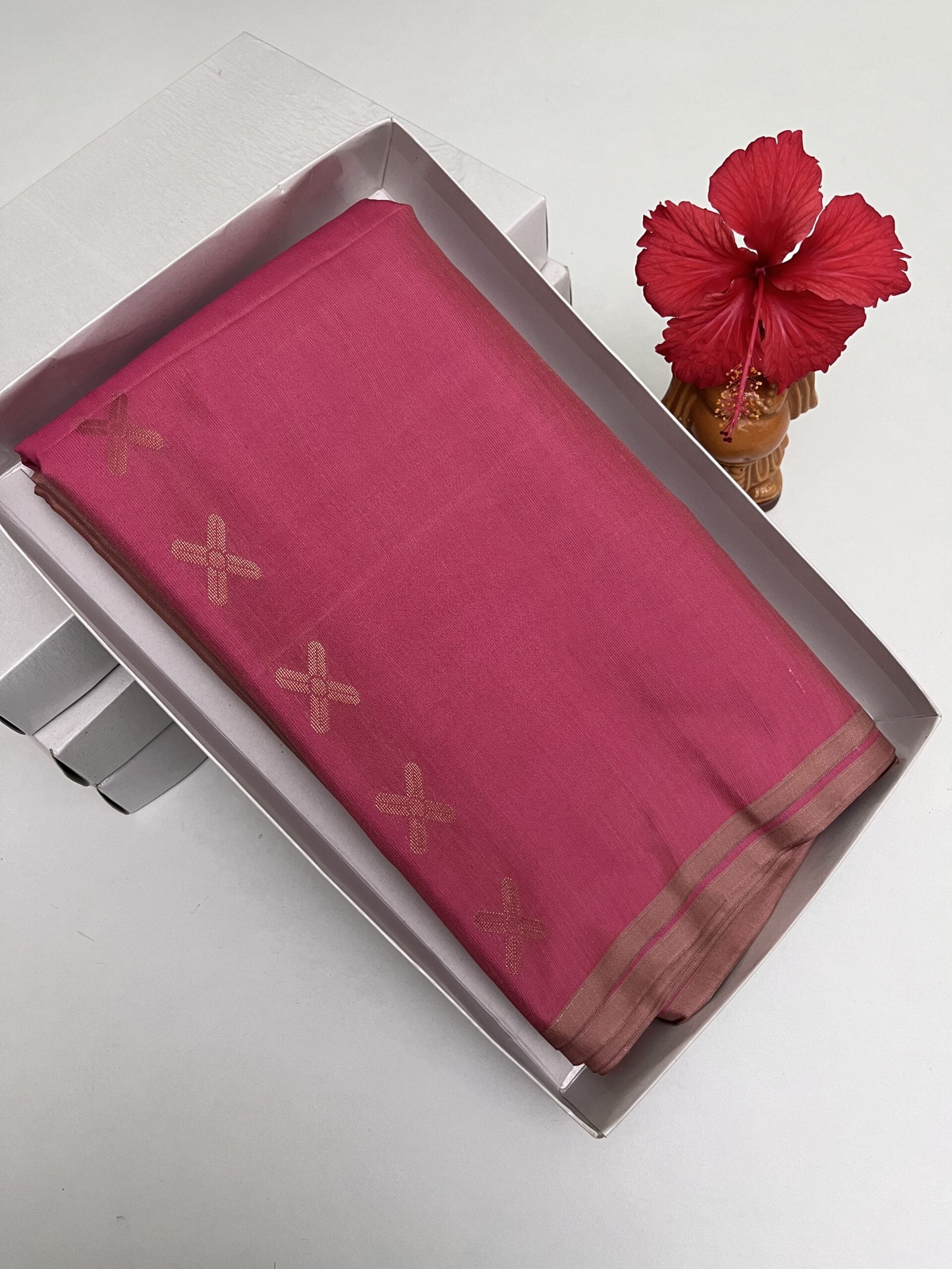 Soft Cotton Half & Half saree in Pink and Creme color