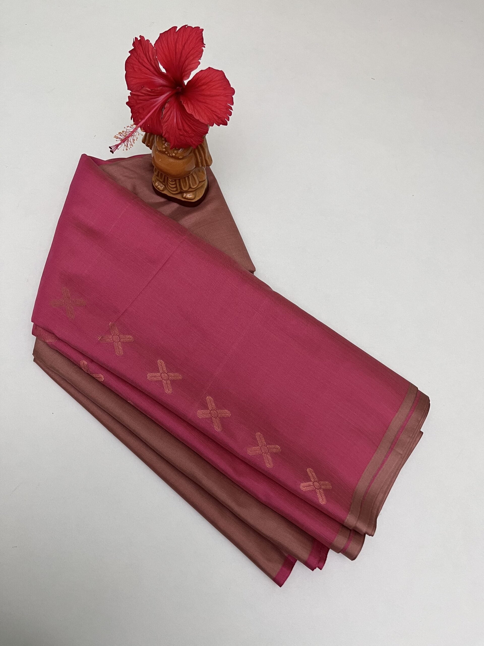 Soft Cotton Half & Half saree in Pink and Creme color