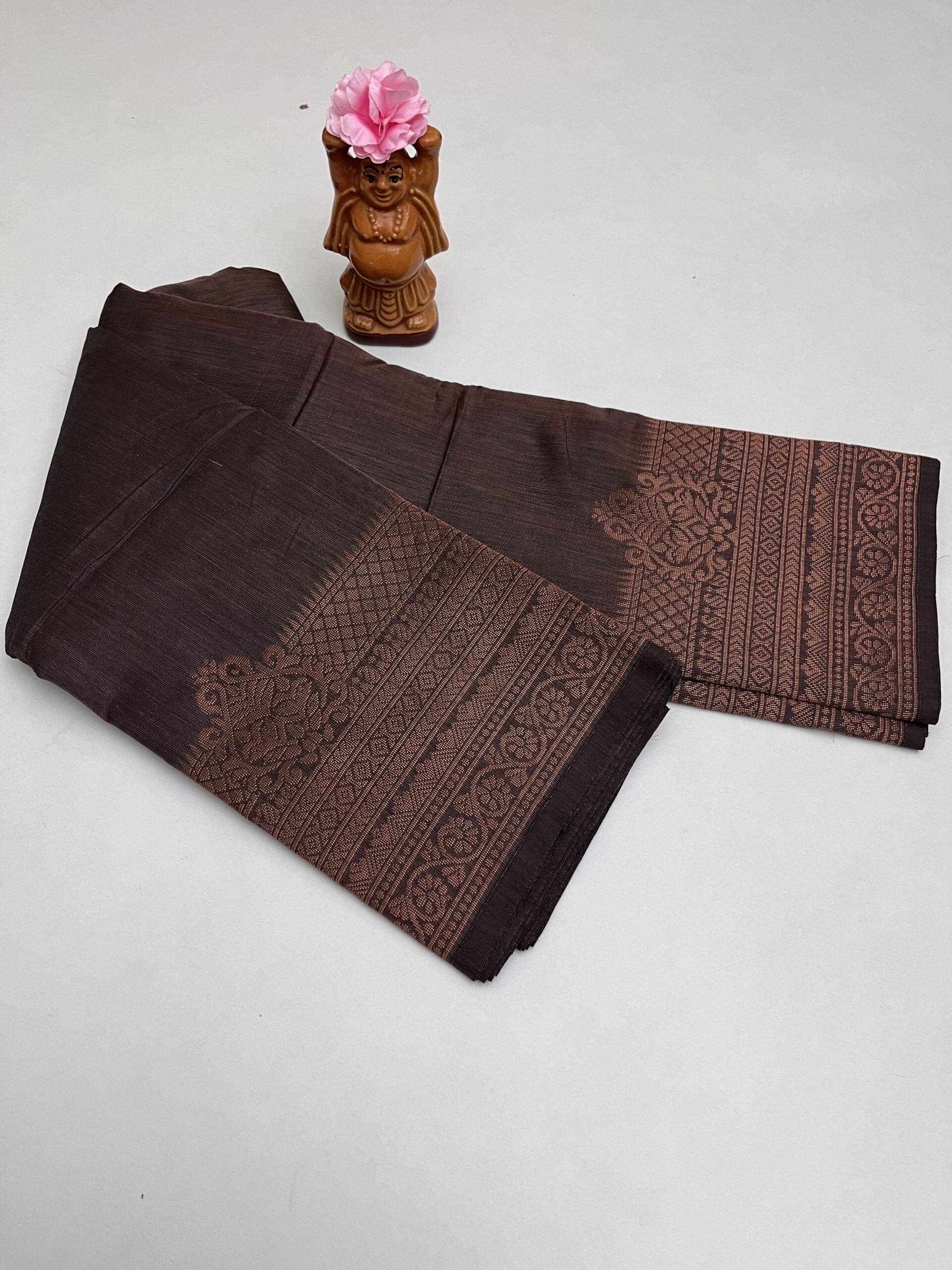 Soft Cotton Double sideTurning boder saree in Brown color