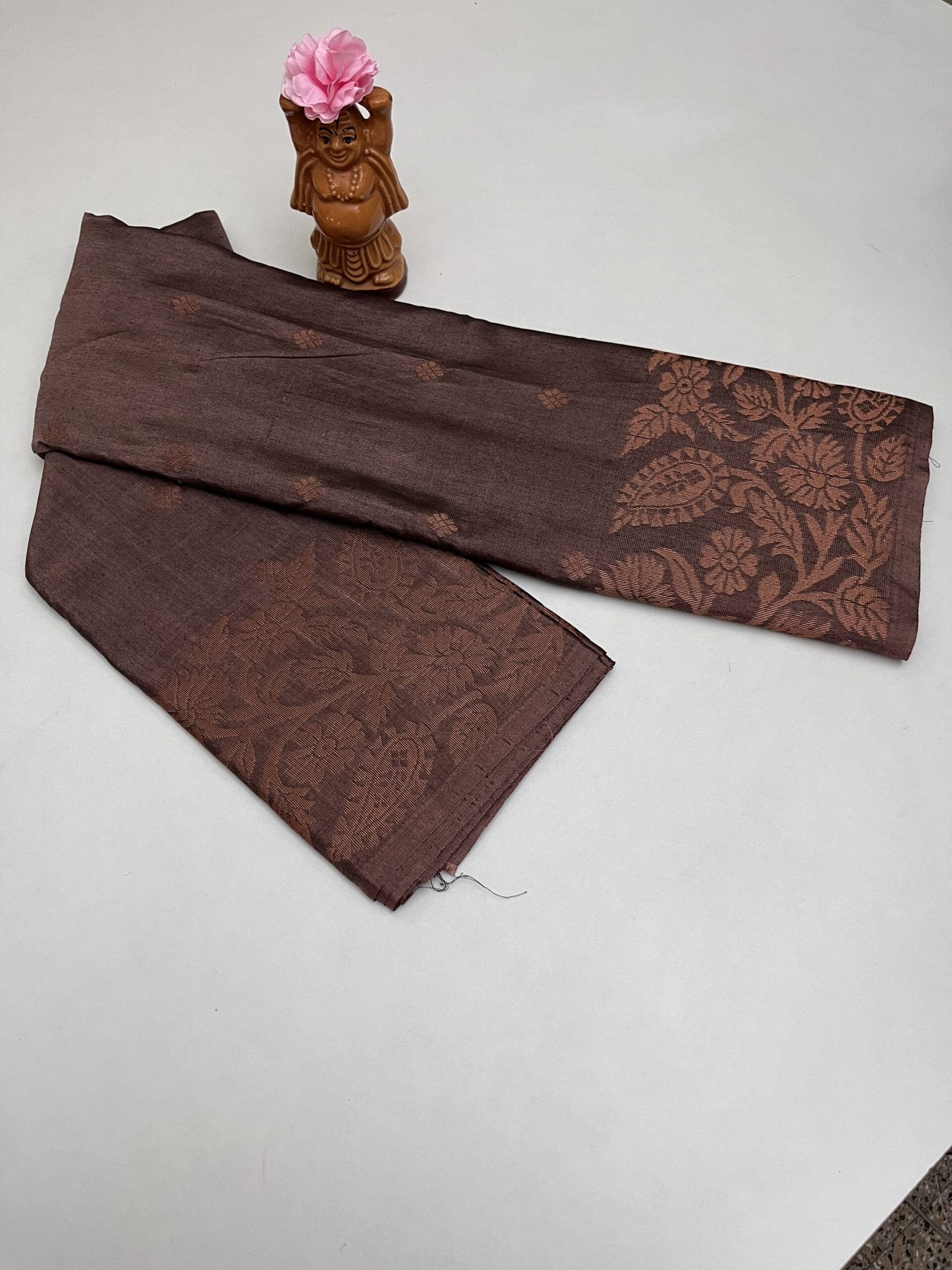 Soft Cotton with Big Bhutta saree in light brown color