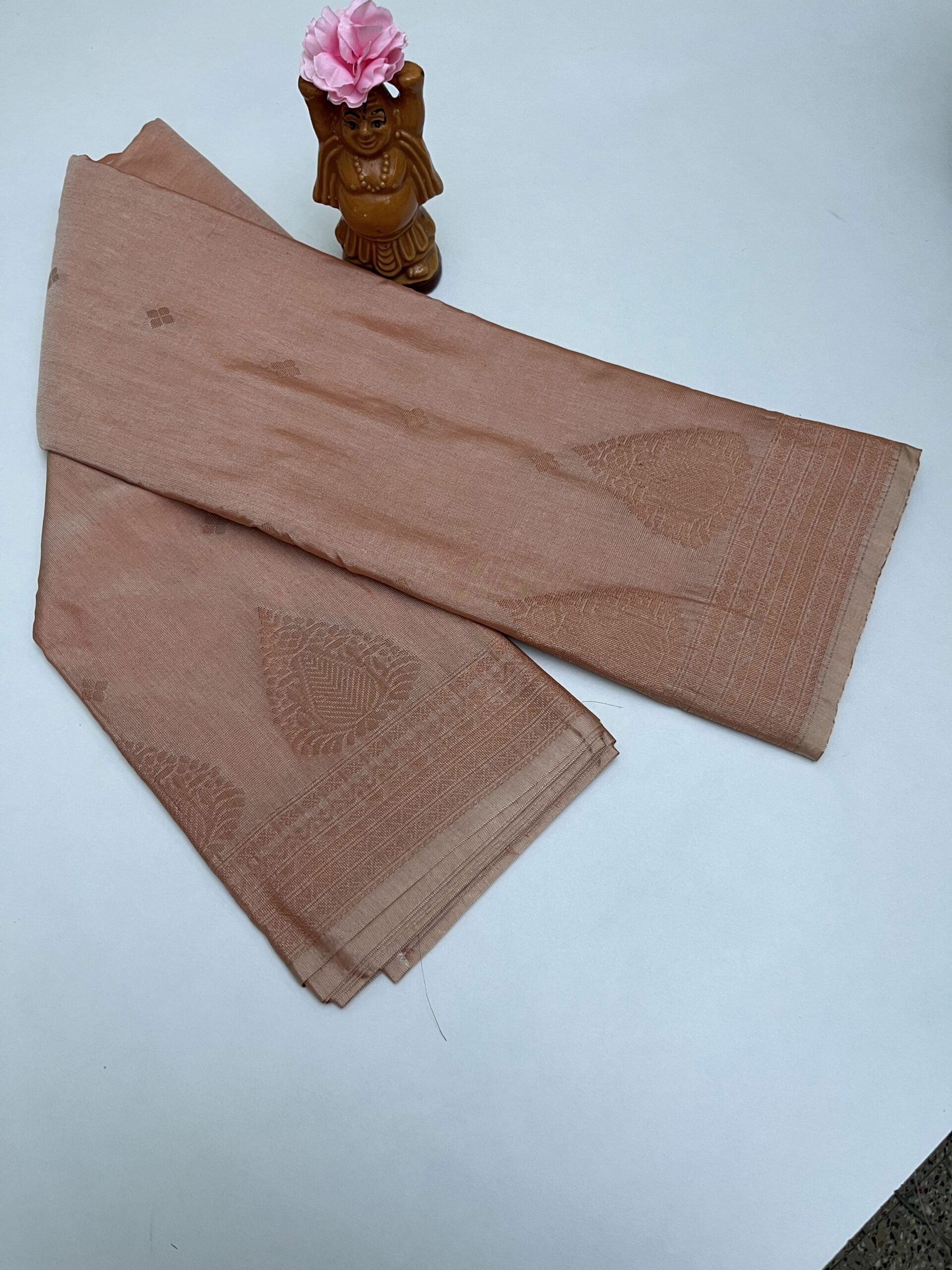 Soft Cotton with Turning Border saree in Peachish orange color