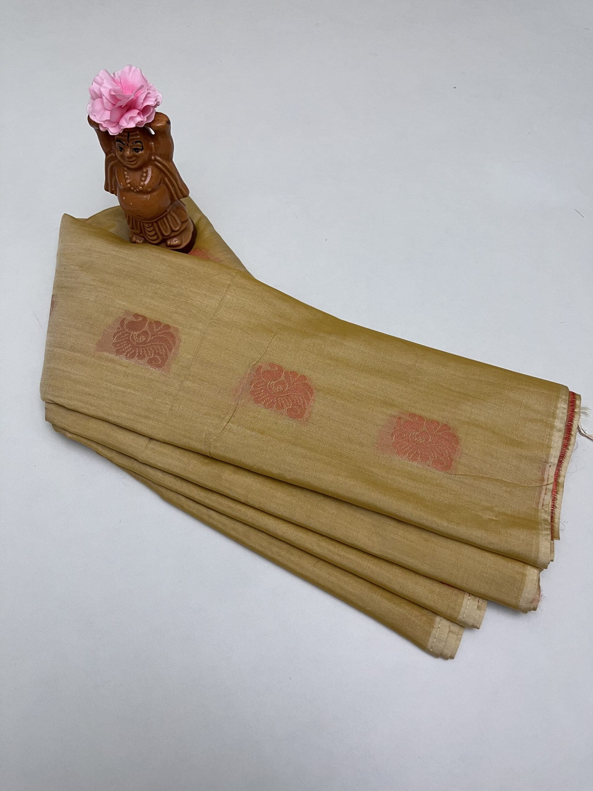 Soft Cotton Bhutta saree in sandal color