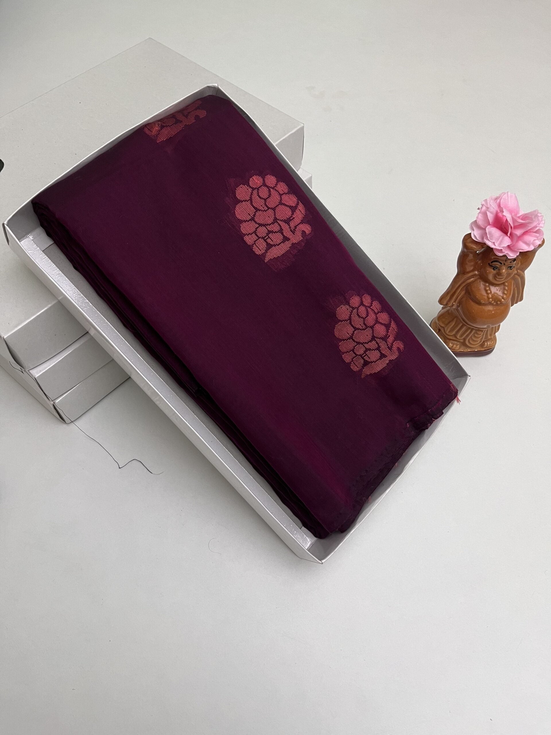 Soft Cotton Bhutta saree in Wine color