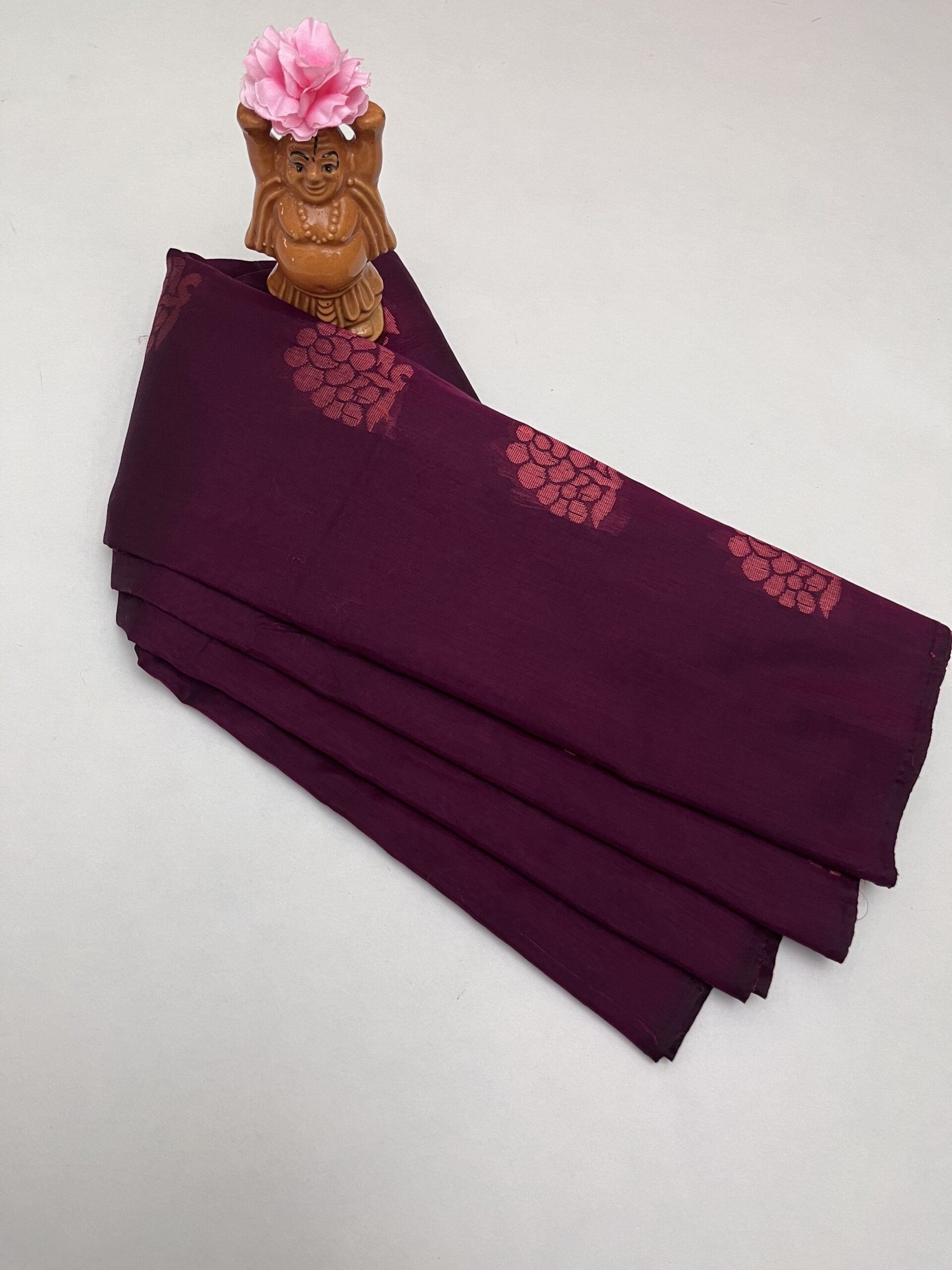 Soft Cotton Bhutta saree in Wine color