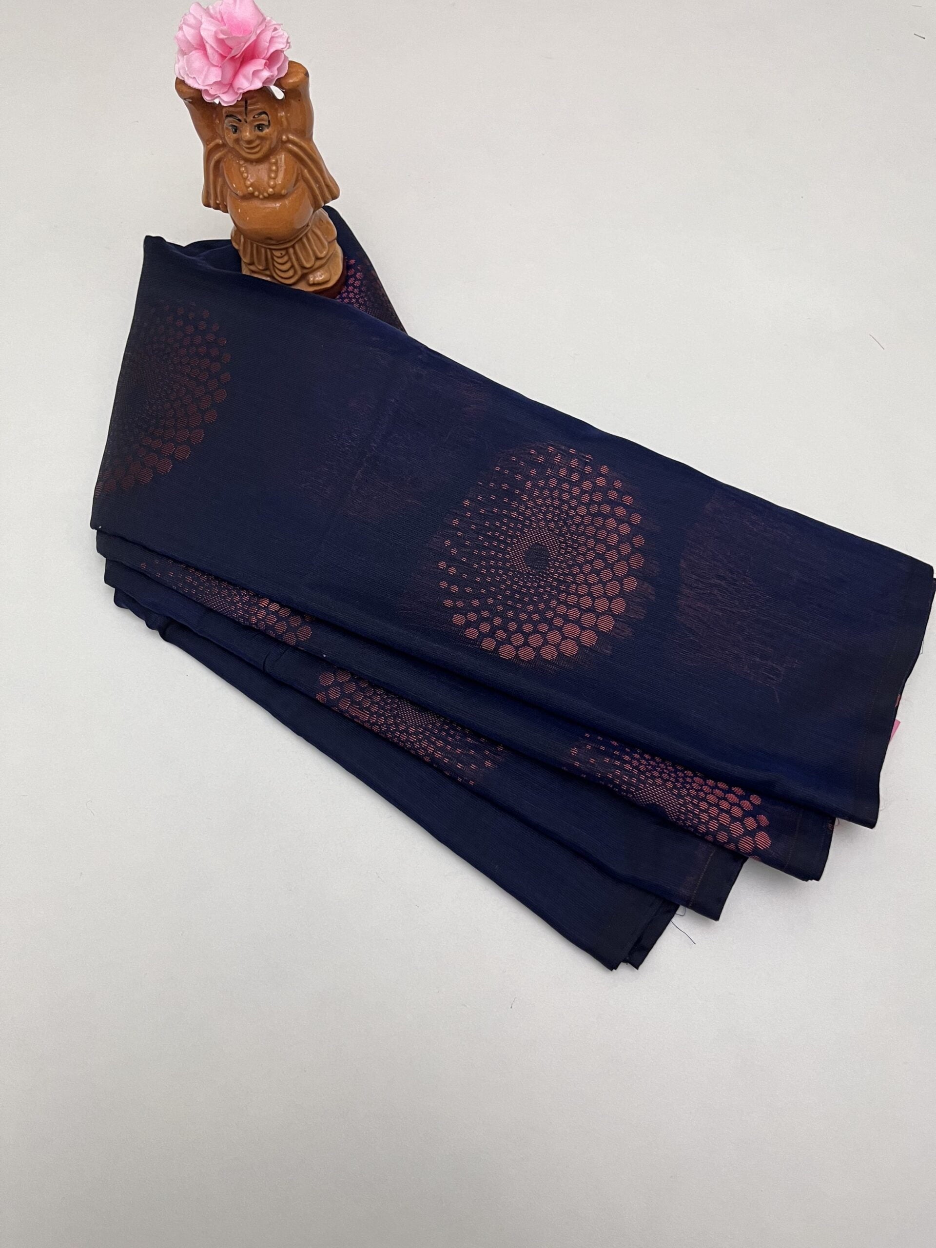 Soft Cotton Bhutta saree in Navy Blue color