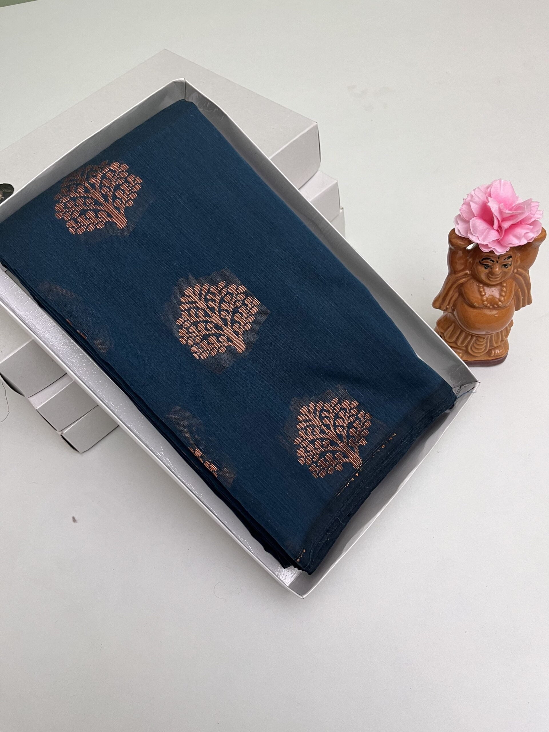 Soft Cotton Bhutta saree in Peacock Blue color