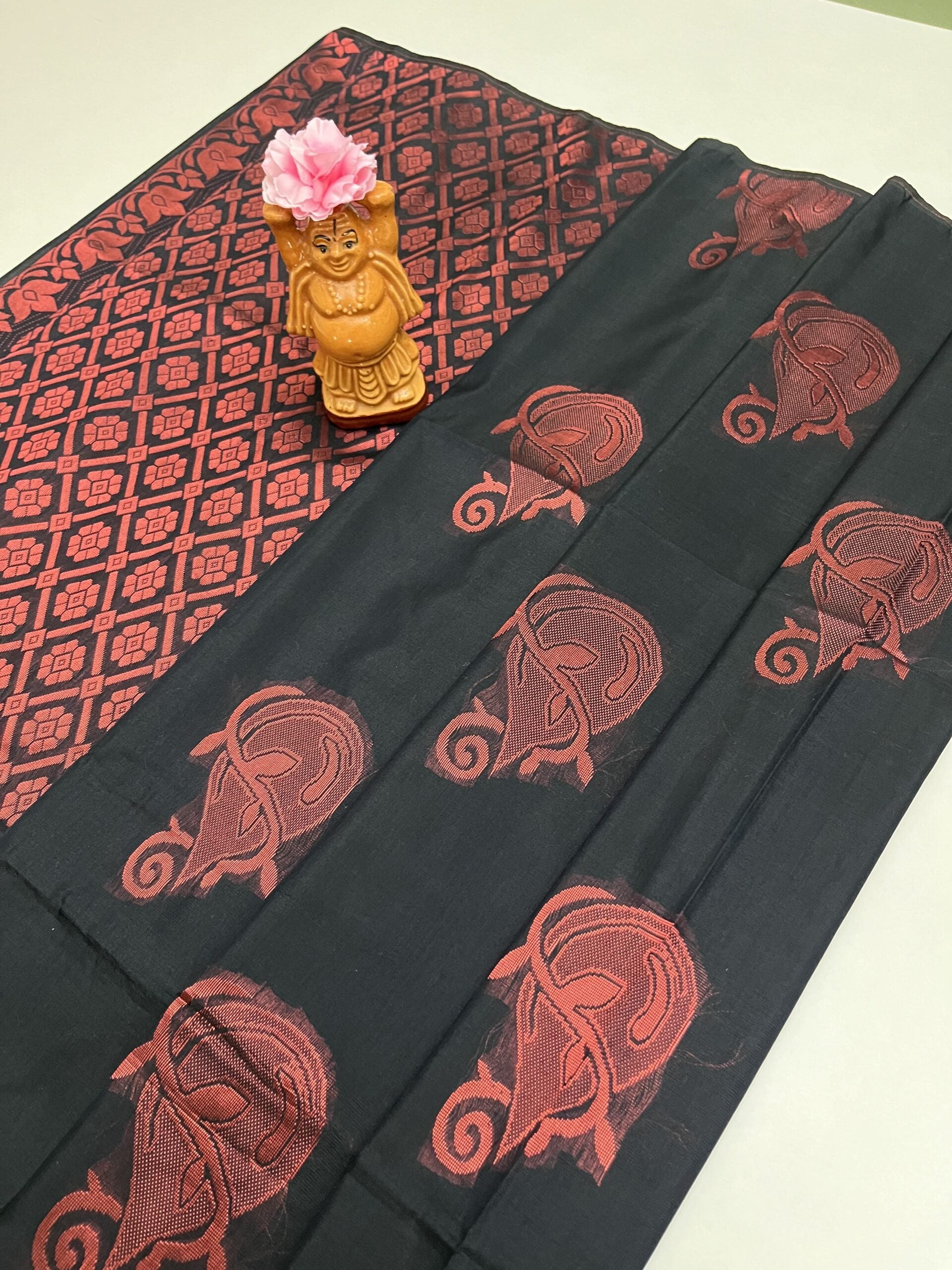 Soft Cotton Bhutta saree in  Black color