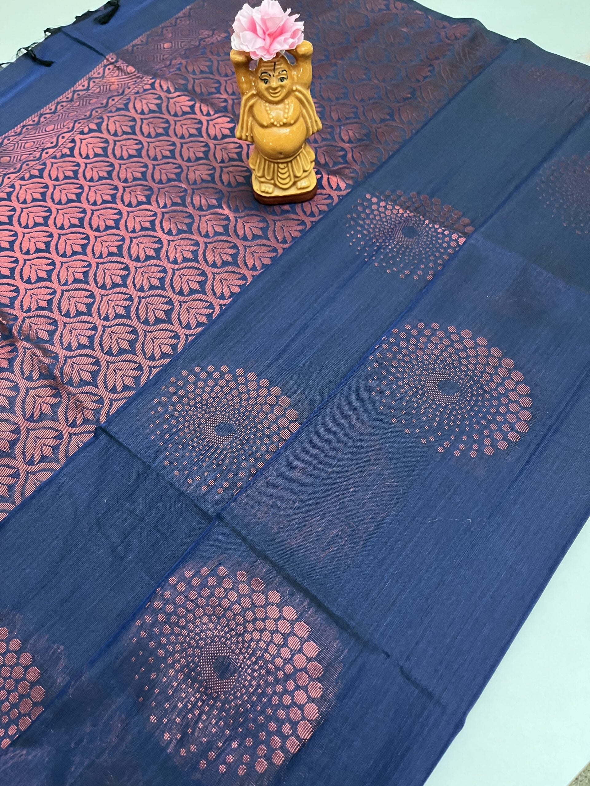 Soft Cotton Bhutta saree in Navy Blue color