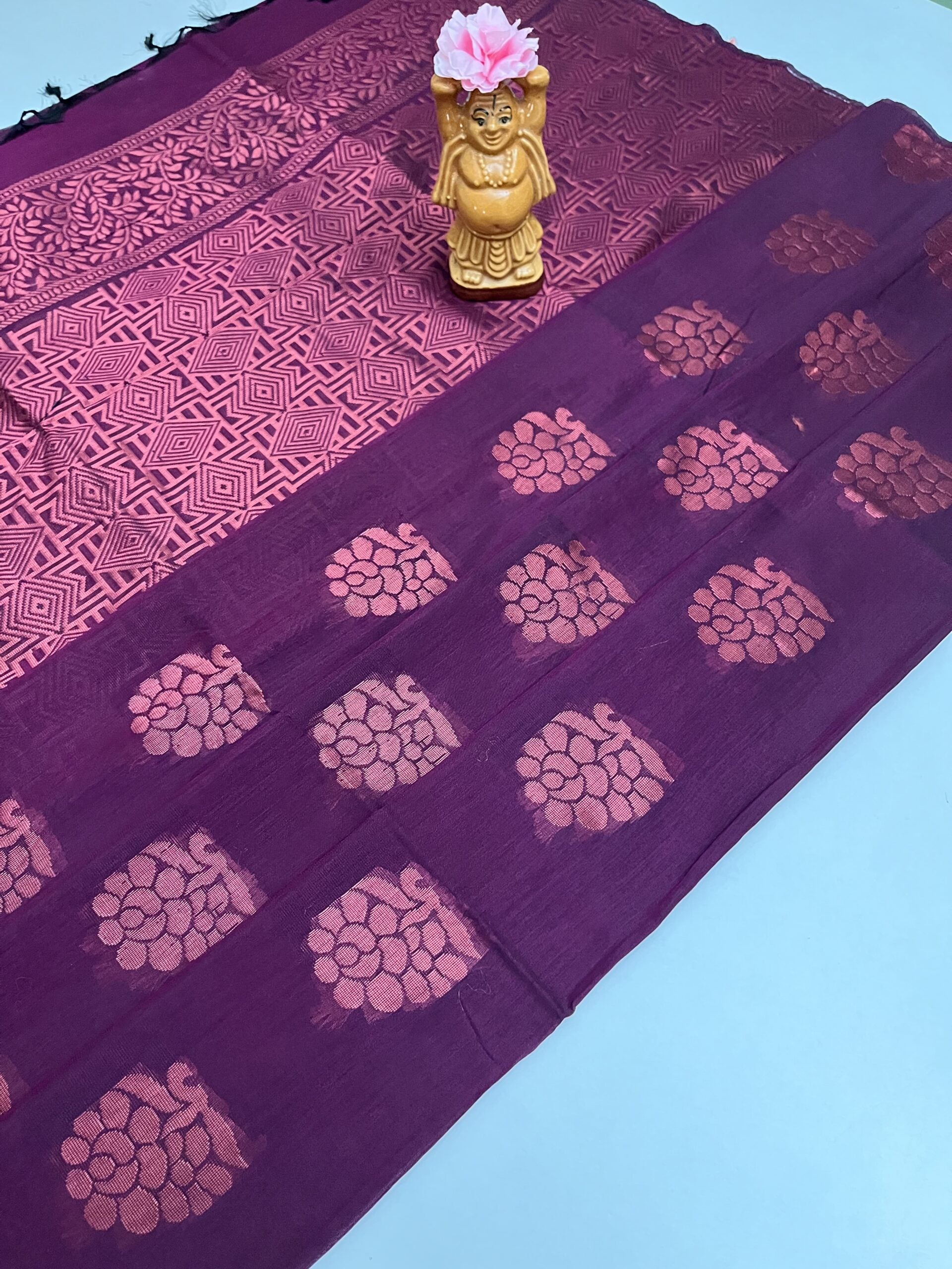 Soft Cotton Bhutta saree in Wine color