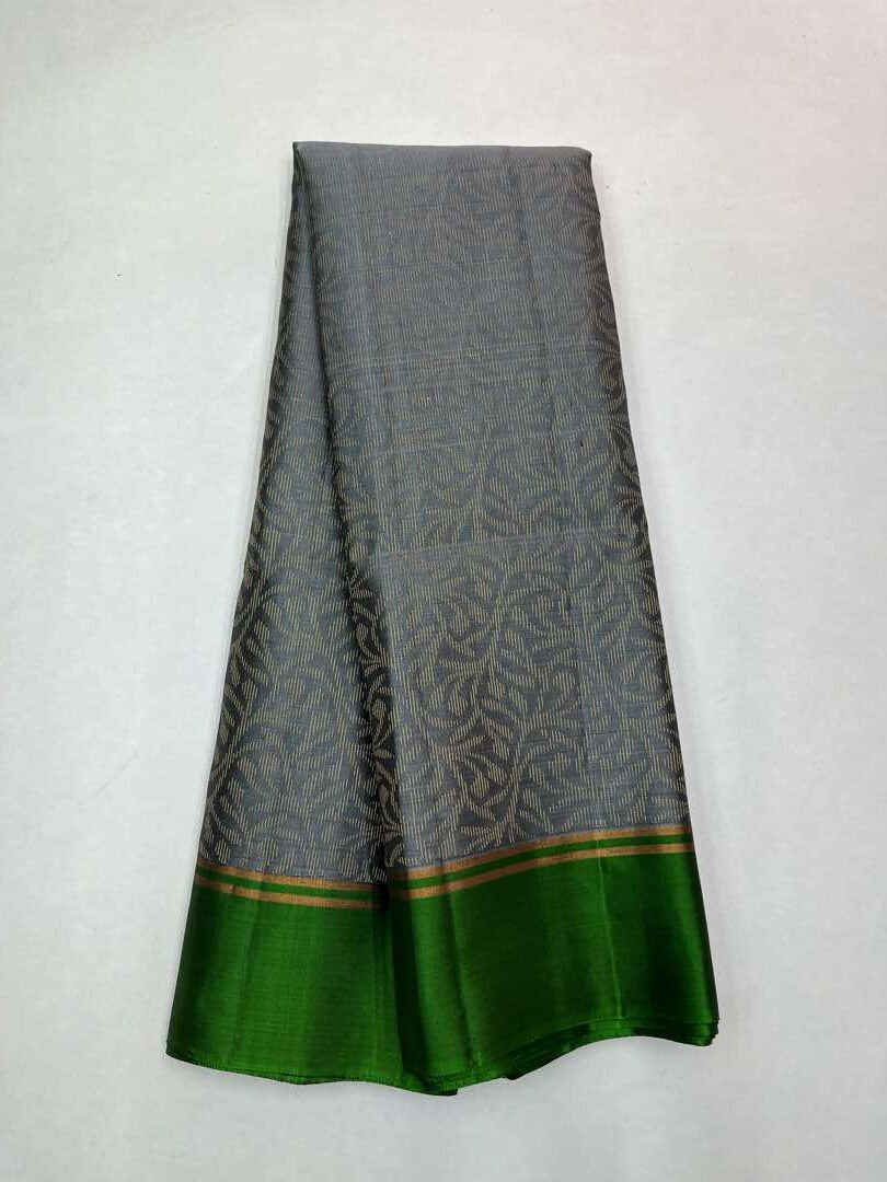 Beautiful Handloom Soft Silk Bridal saree in Metal Grey with Green