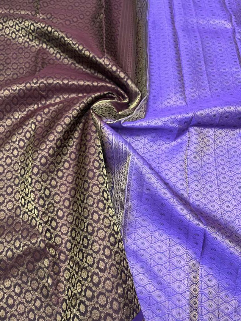 Beautiful Handloom Pure Soft Silk Empose Design Saree in Coffee Brown With Lavender