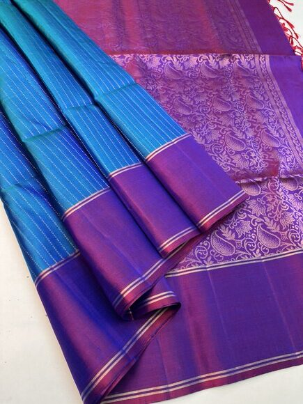 Beautiful Handloom Pure Soft Silk Fancy design saree Metallic Blue with Purple