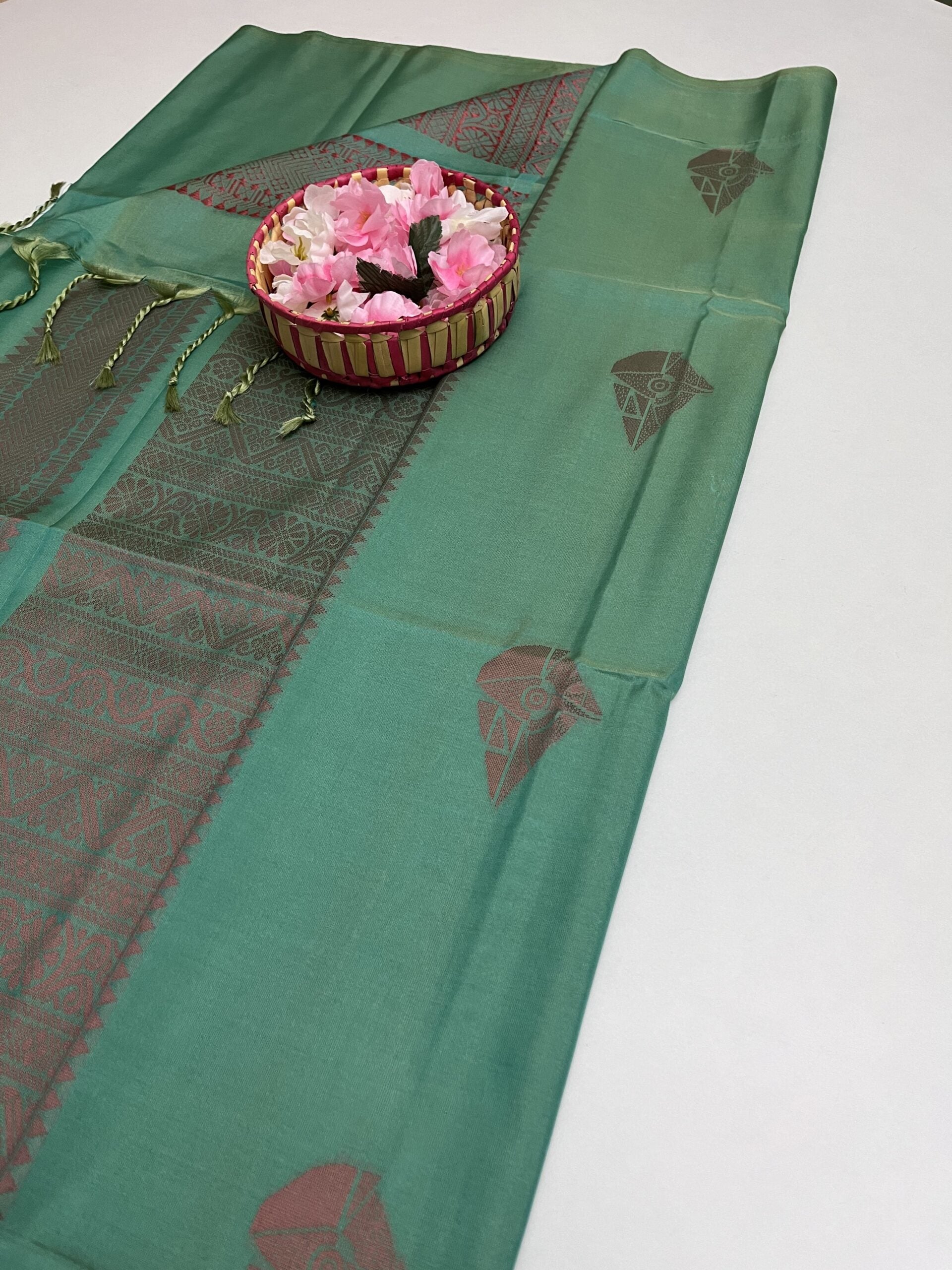 Premium semi soft silk saree in Aqua Green color