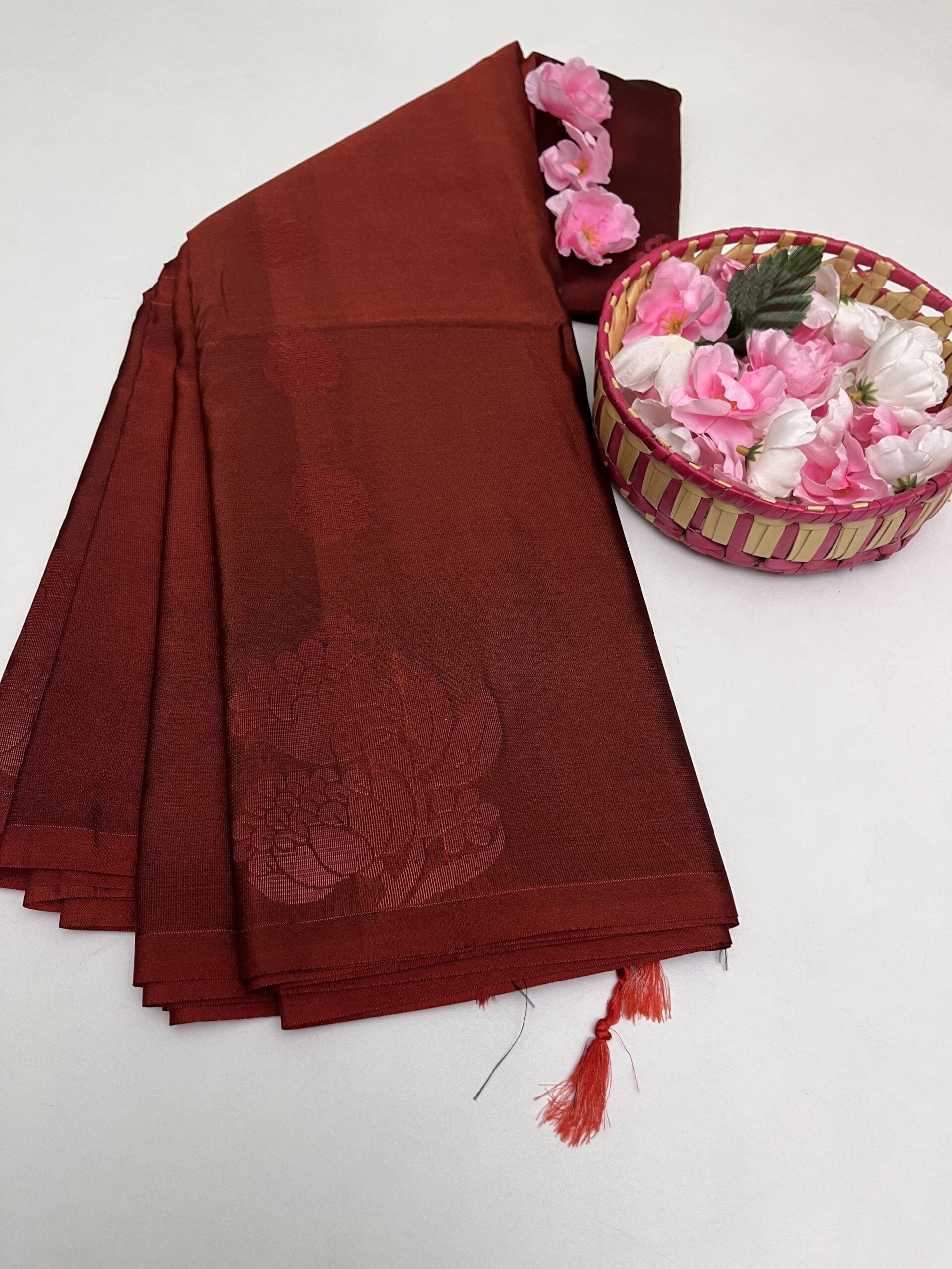 Premium semi soft silk saree in brick color